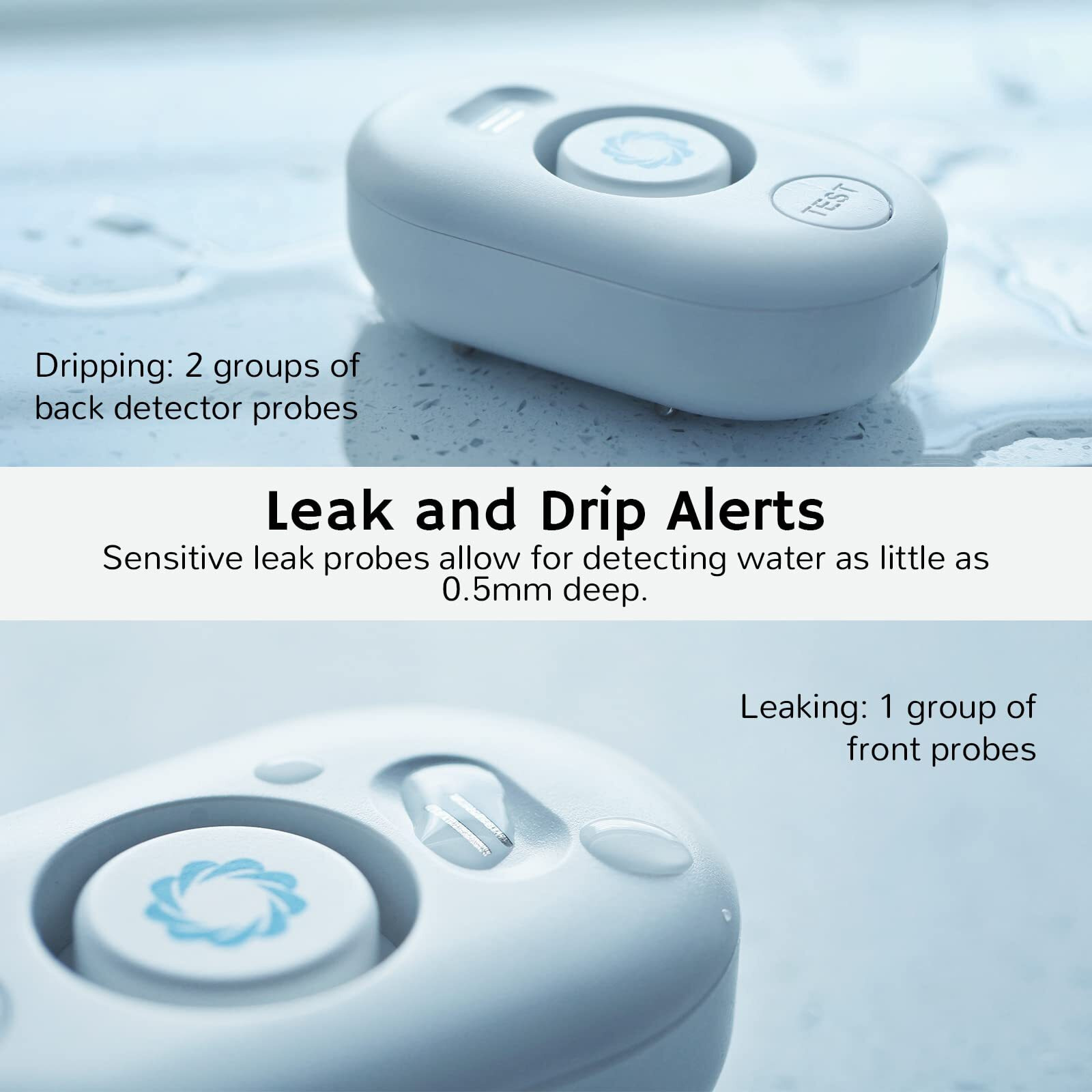 Airthereal Water Leak Detectors 2-Pack, 120Db Adjustable Audio Alarm Sensor, Sensitive Leak And Drip Alert, For Kitchen Bathroom Basement (Battery Included)