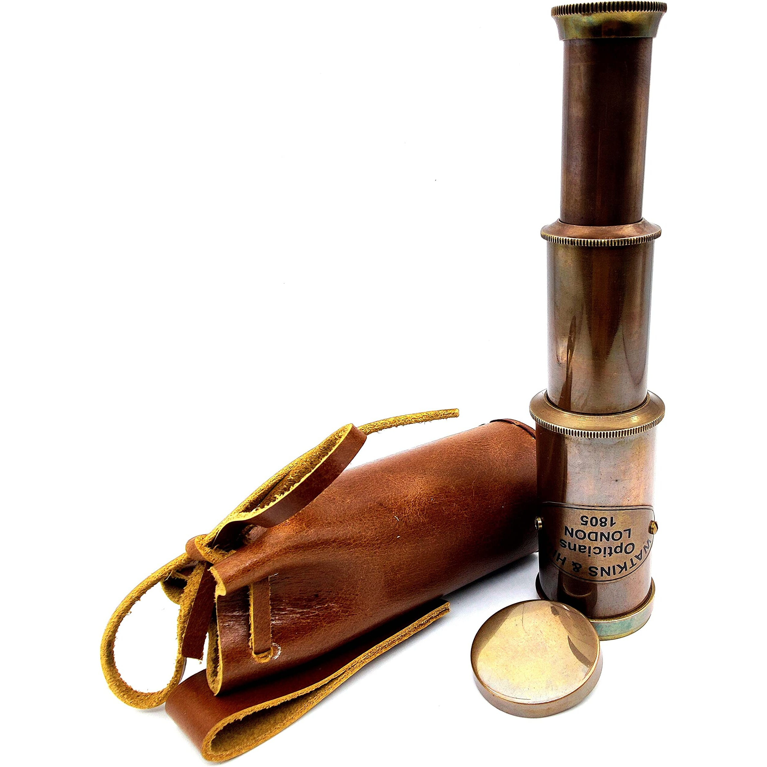 Nautical Brass Spyglass Telescope With Leather Case.