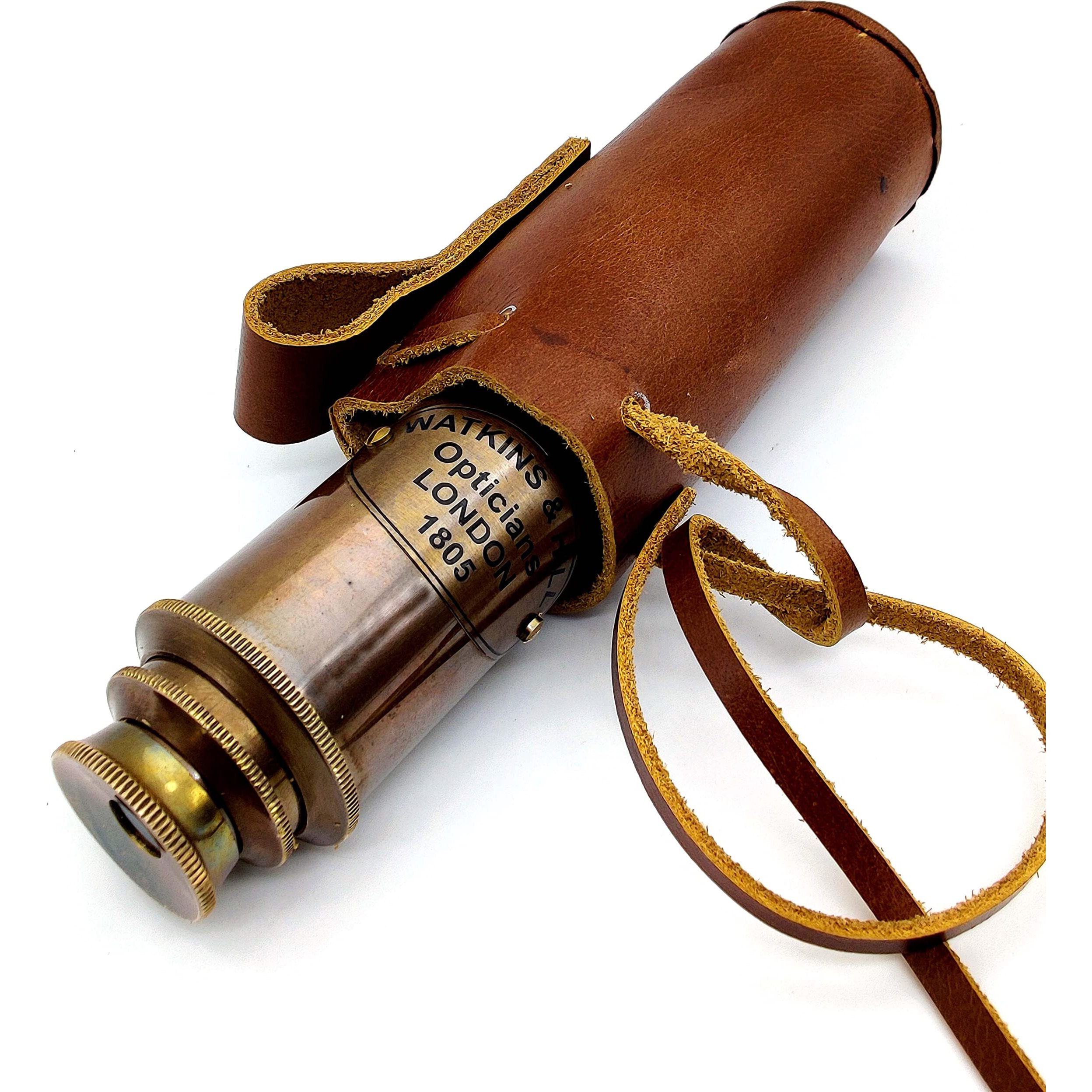 Nautical Brass Spyglass Telescope With Leather Case.