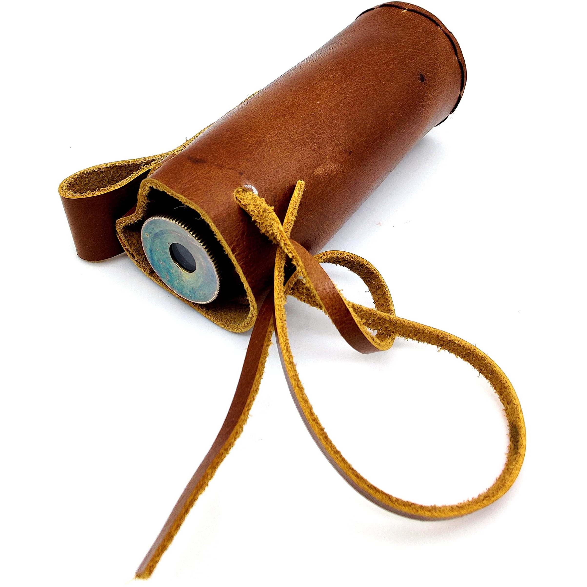 Nautical Brass Spyglass Telescope With Leather Case.