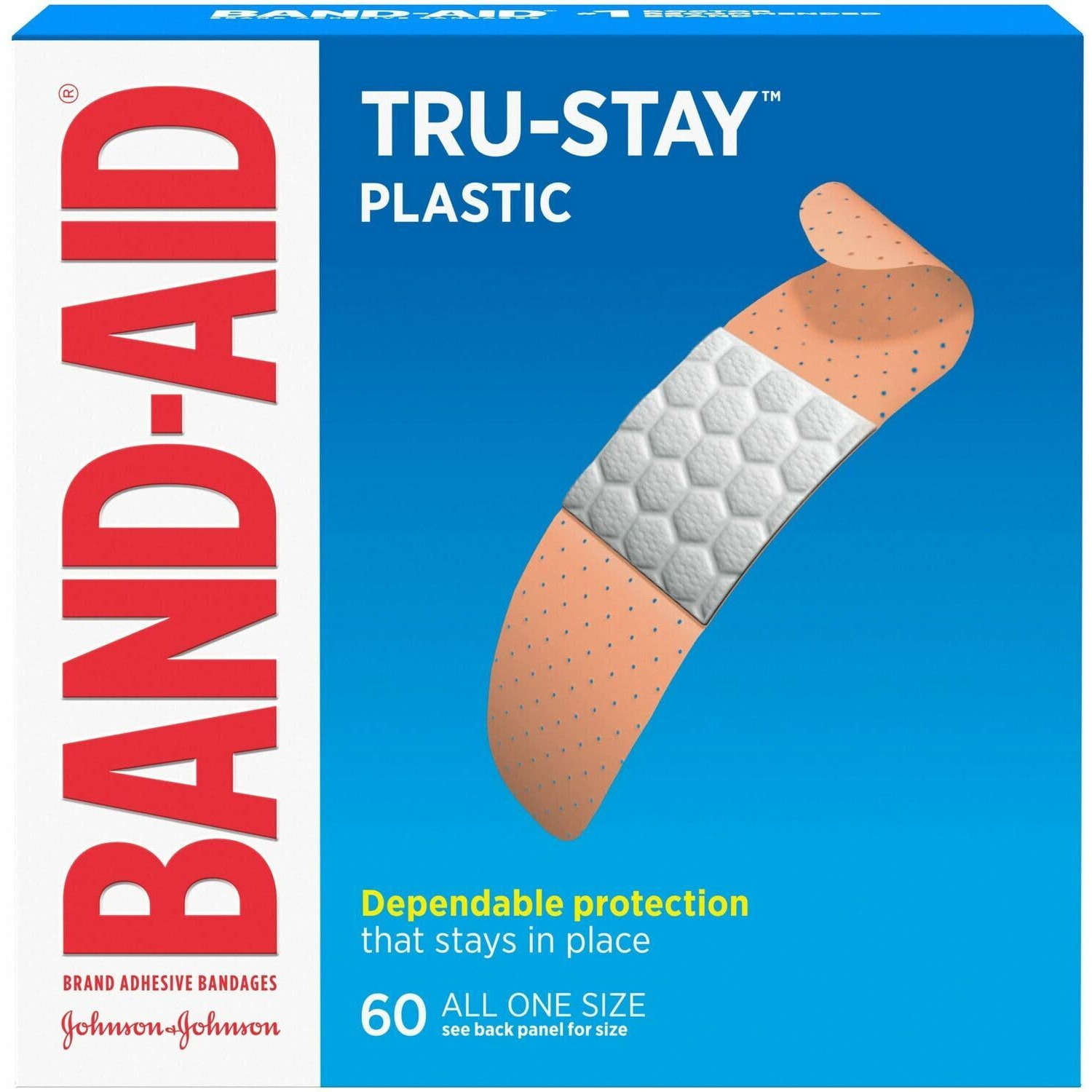 Band-Aid Brand Tru-Stay Plastic Bandages All One Size, 60 Count