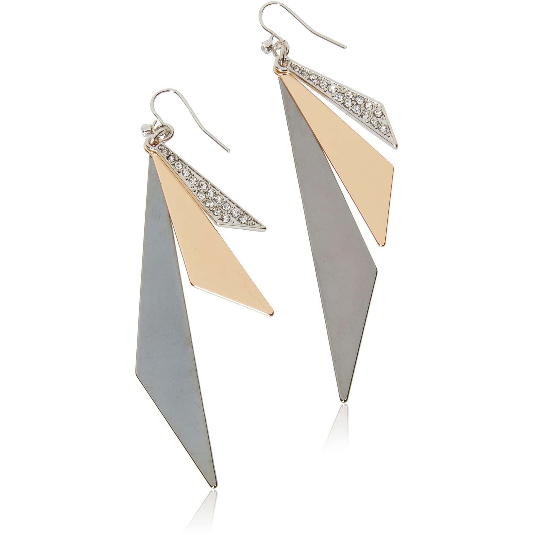 Guess "&quotBasic"" Mixed Metal Linear Triangles Drop Earrings