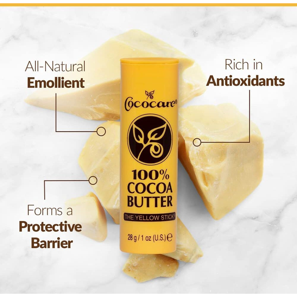 Cococare 100% Cocoa Butter Stick - All-Natural Cocoa Butter Emollient For Ultimate Skin Hydration & Protection - The Yellow Stick - (2 Pack)
