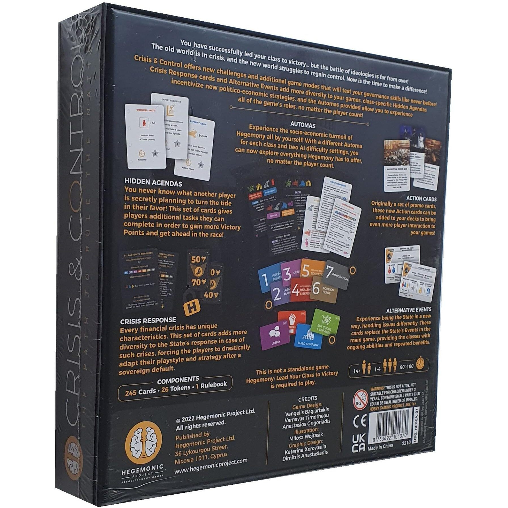 Hegemony Crisis & Control Expansion - Add New Automas & Modules, Solo Play, Unique Asymmetric Card Driven Game Board Game, Ages 14+, 1-4 Players