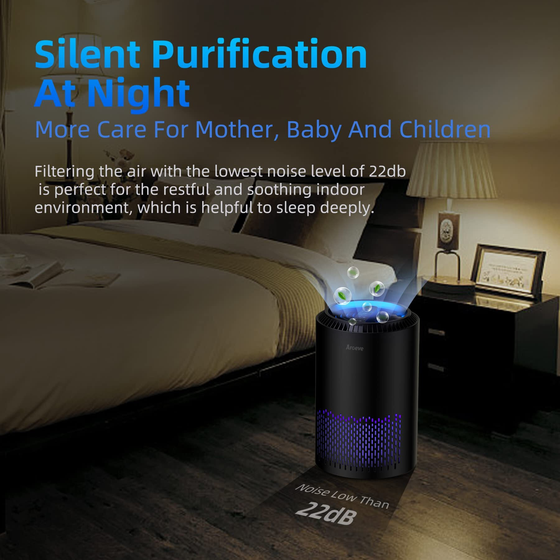 Aroeve Air Purifiers For Home, Air Purifier Air Cleaner For Smoke Pollen Dander Hair Smell Portable Air Purifier With Sleep Mode Speed Control For Bedroom Office Living Room, Mk01- Black