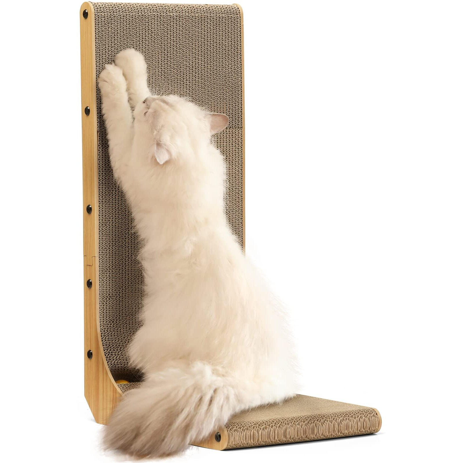 Fukumaru Cat Scratcher, 26.8 Inch L Shape Cat Scratch Pad Wall Mounted, Cat Scratching Cardboard With Ball Toy For Indoor Cats, Large Size