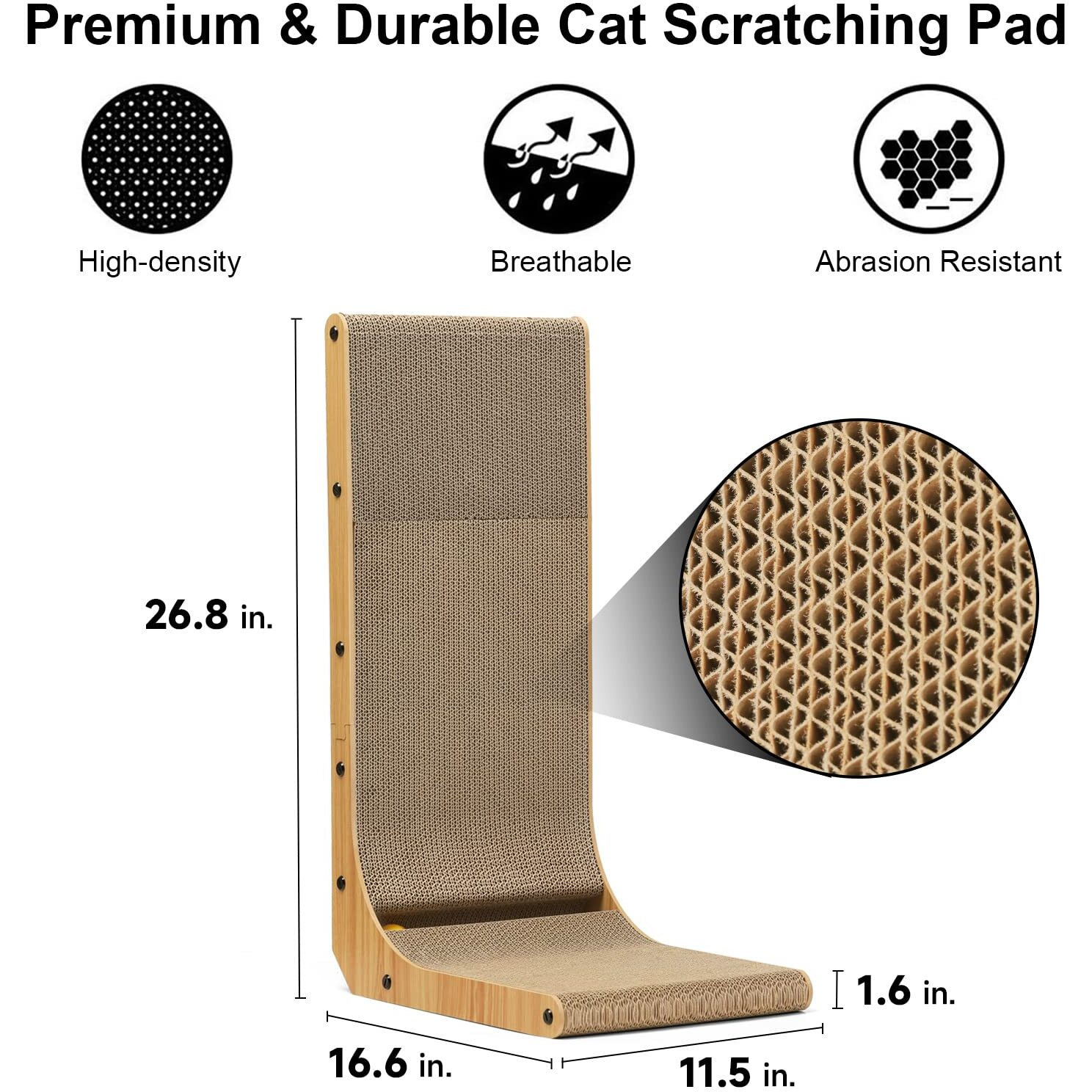 Fukumaru Cat Scratcher, 26.8 Inch L Shape Cat Scratch Pad Wall Mounted, Cat Scratching Cardboard With Ball Toy For Indoor Cats, Large Size