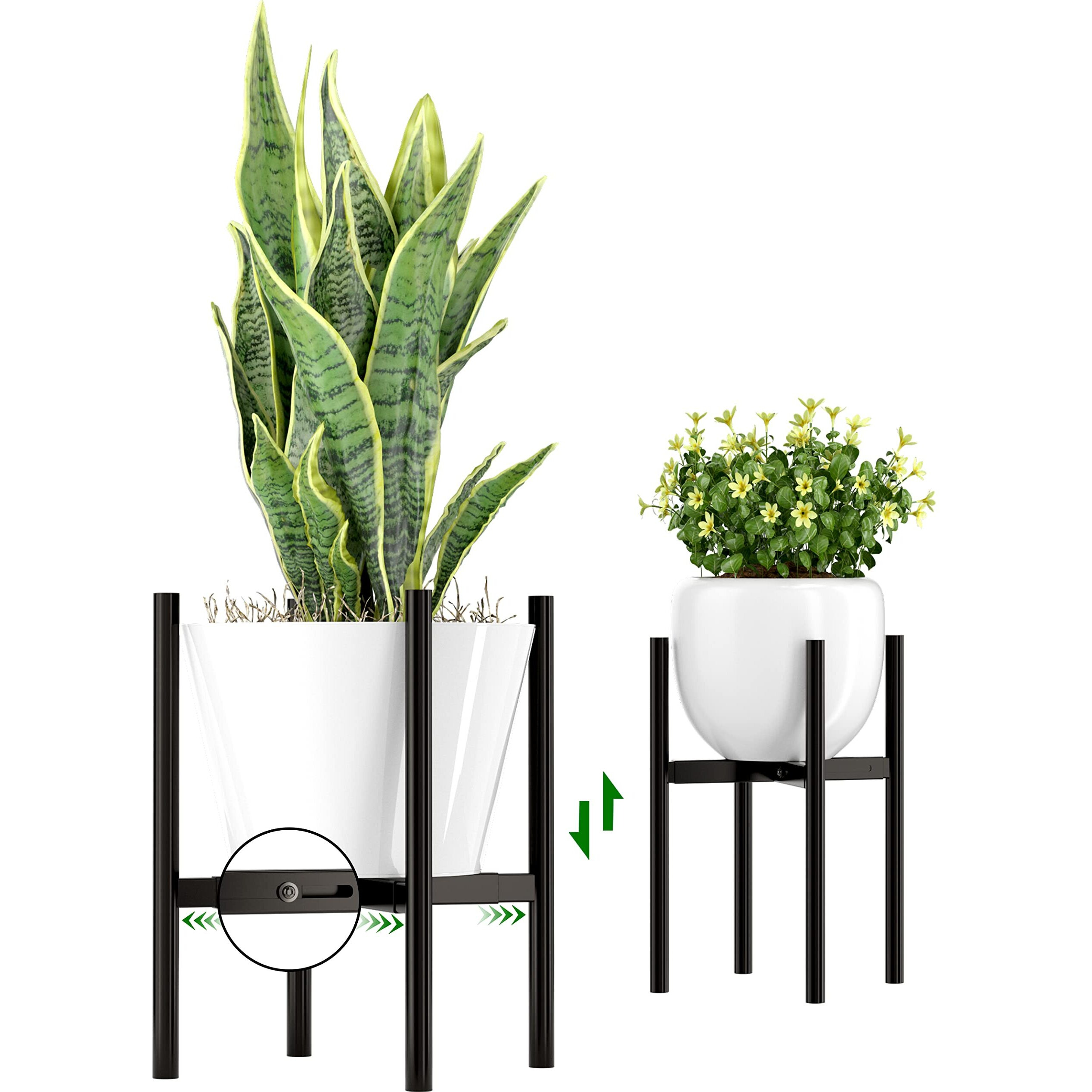 Eknitey Adjustable Plant Pot Stand Indoor Outdoor Modern Flower Holder Metal Plant Rack Organizer Planter Stand For Garden Patio Corner Bathroom Living Room Balcony Home Office (Black)