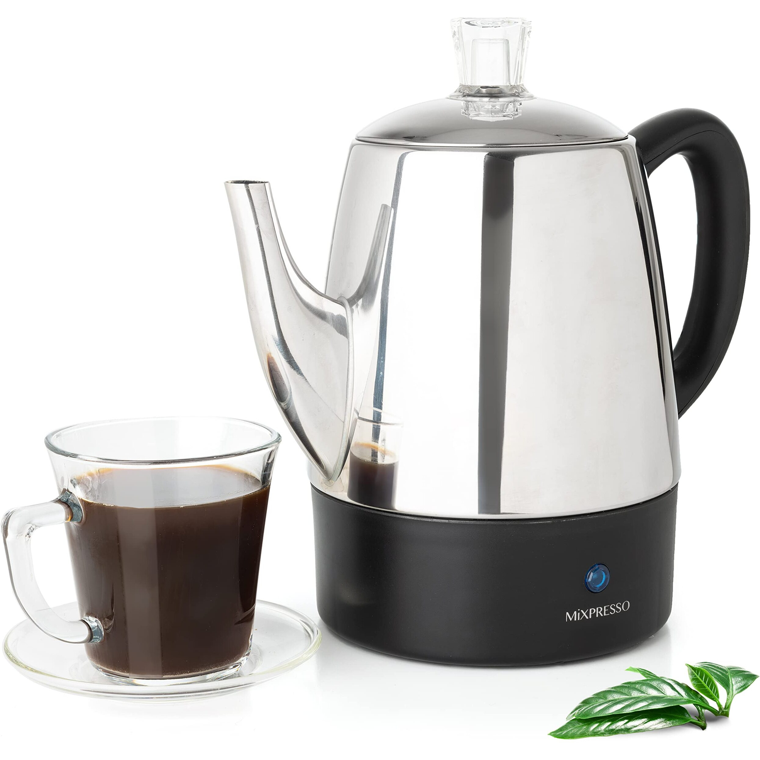 Mixpresso Small Percolator Coffee Pot Electric 4 Cup, Stainless Steel Coffee Maker, Coffee Percolator Electric With Keep Warm Function, 4 Cups Stainless Steel Percolator With Coffee Basket