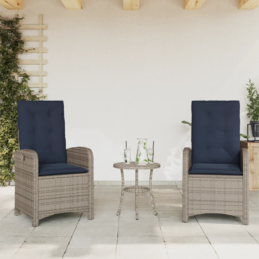 Vidaxl Reclining Patio Chairs 2 Pcs With Cushions Gray Poly Rattan