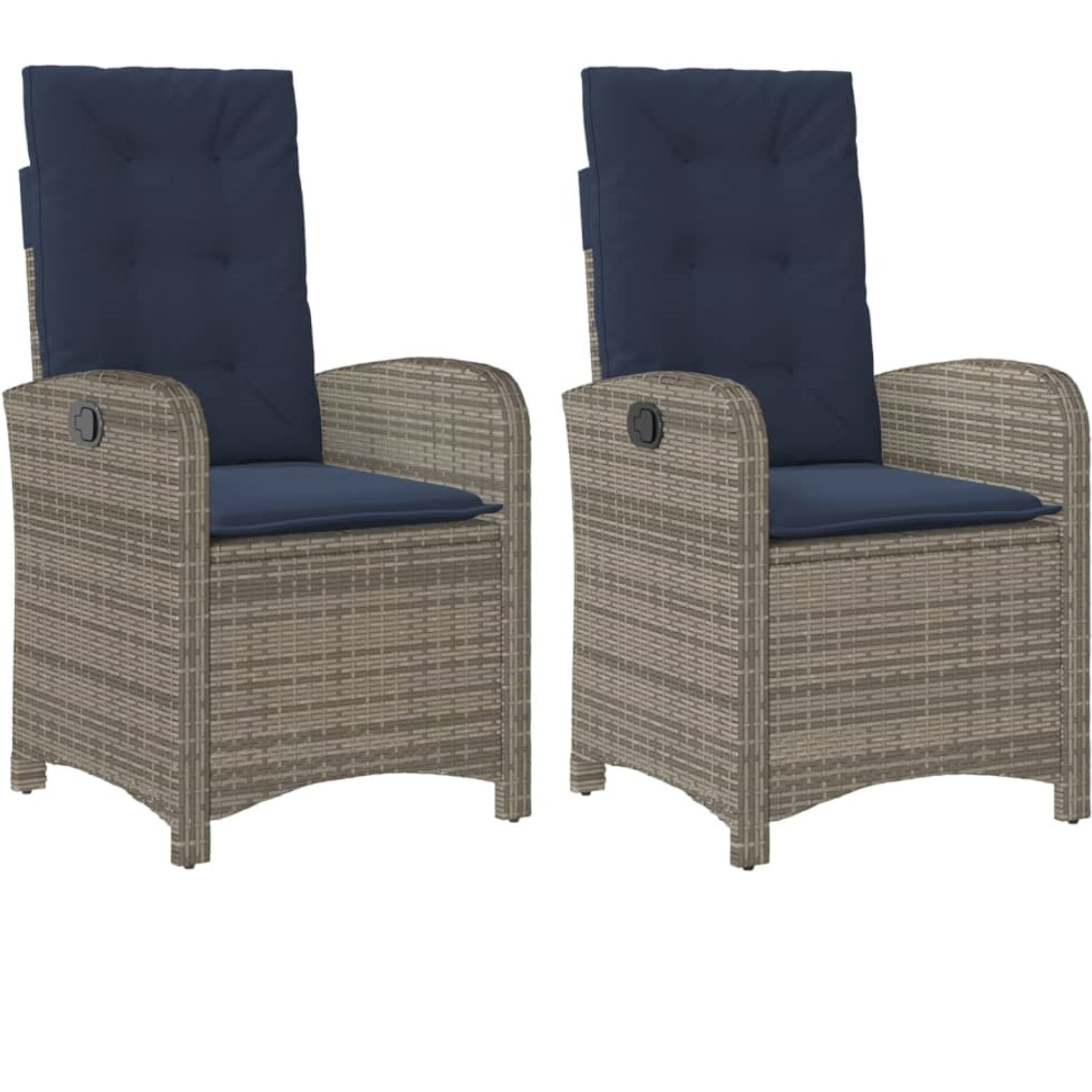 Vidaxl Reclining Patio Chairs 2 Pcs With Cushions Gray Poly Rattan