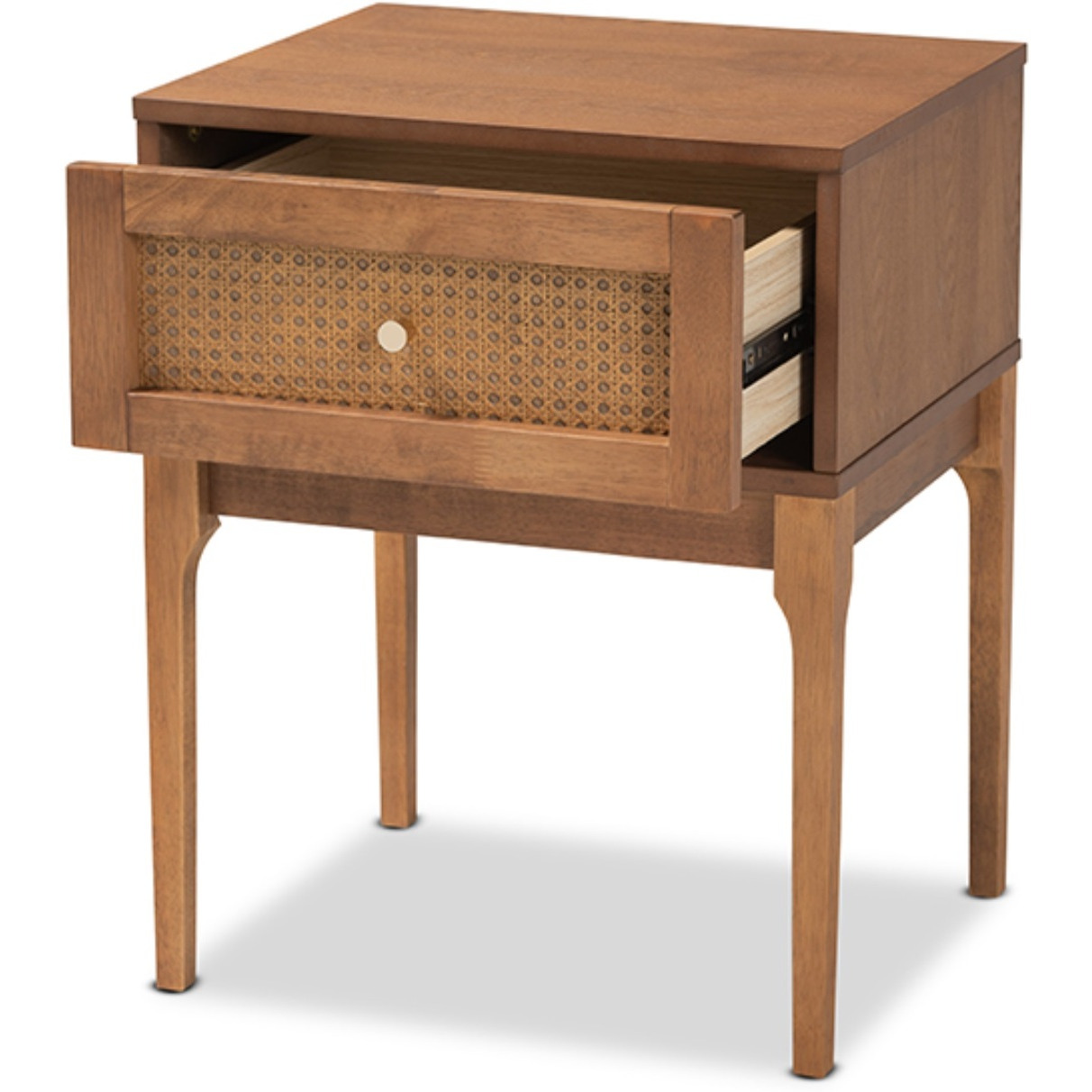 Ash Walnut Finished Wood And Rattan 1-Drawer Nightstand
