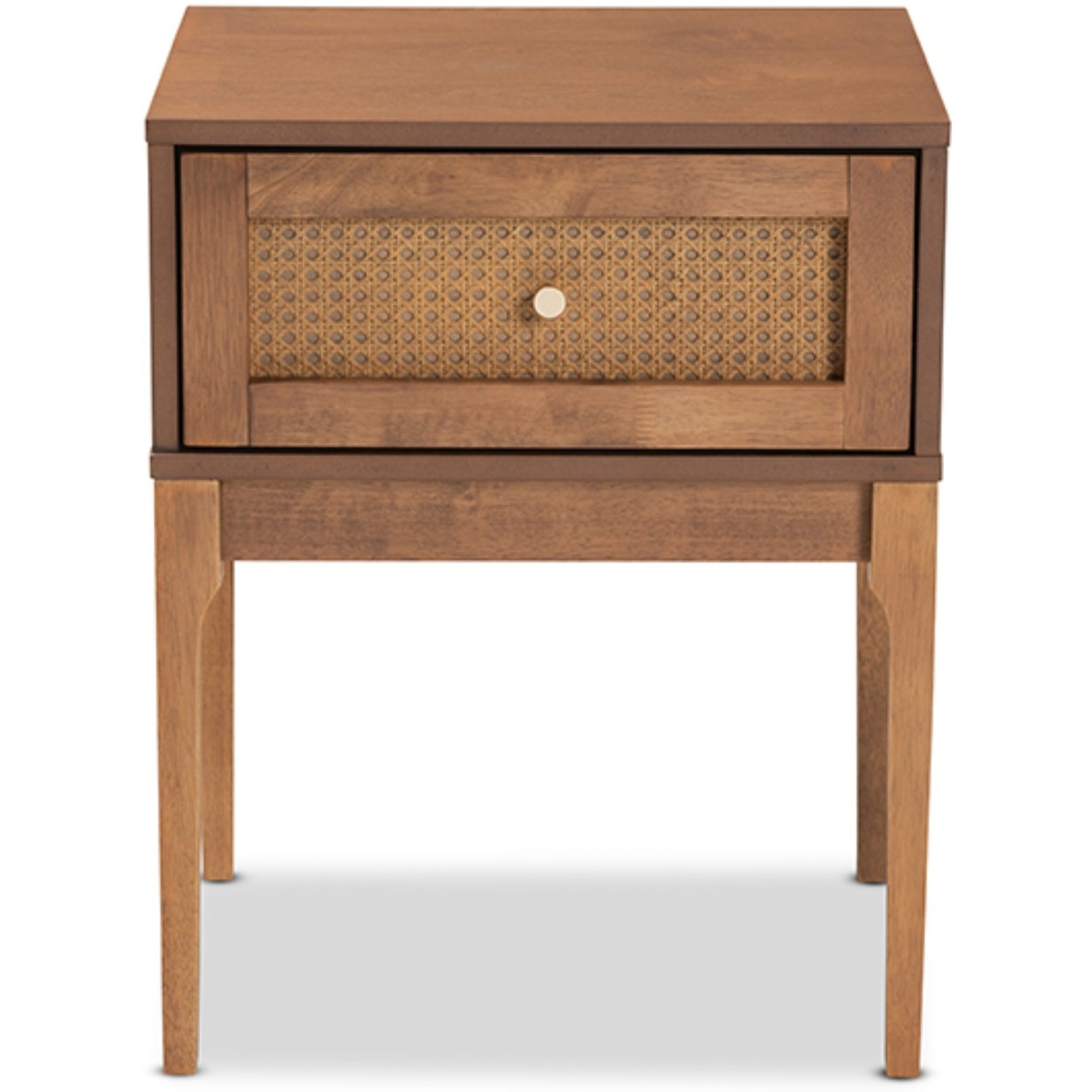 Ash Walnut Finished Wood And Rattan 1-Drawer Nightstand