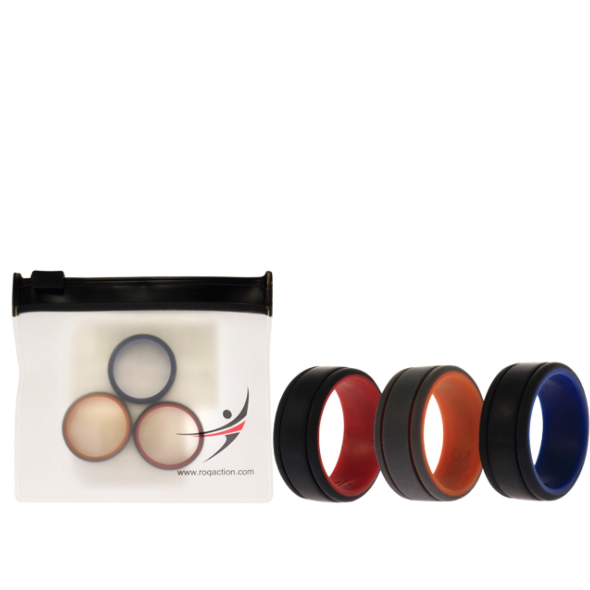Silicone Wedding 2Layer Lines Ring Set - Grey-Black By Roq For Men - 3 X 9 Mm Ring