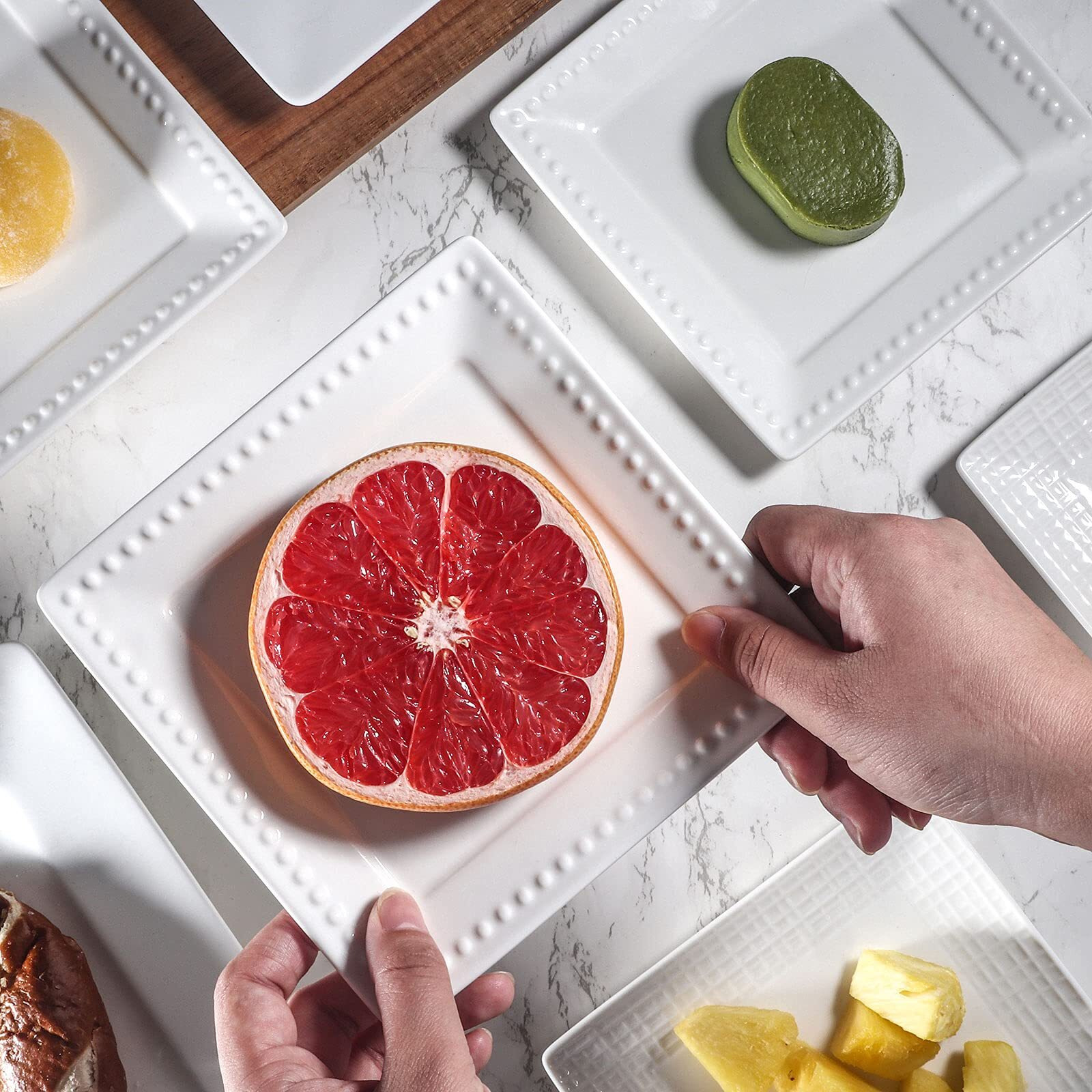 Wareland Appetizer Plates, Embossed Ceramic Dessert Plates, Salad Plates Set Of 6, 6 Inch White Square Dinner Plates For Snack, Small Flat Kitchen Plates For Restaurant, Dishwasher Microwave Oven Safe