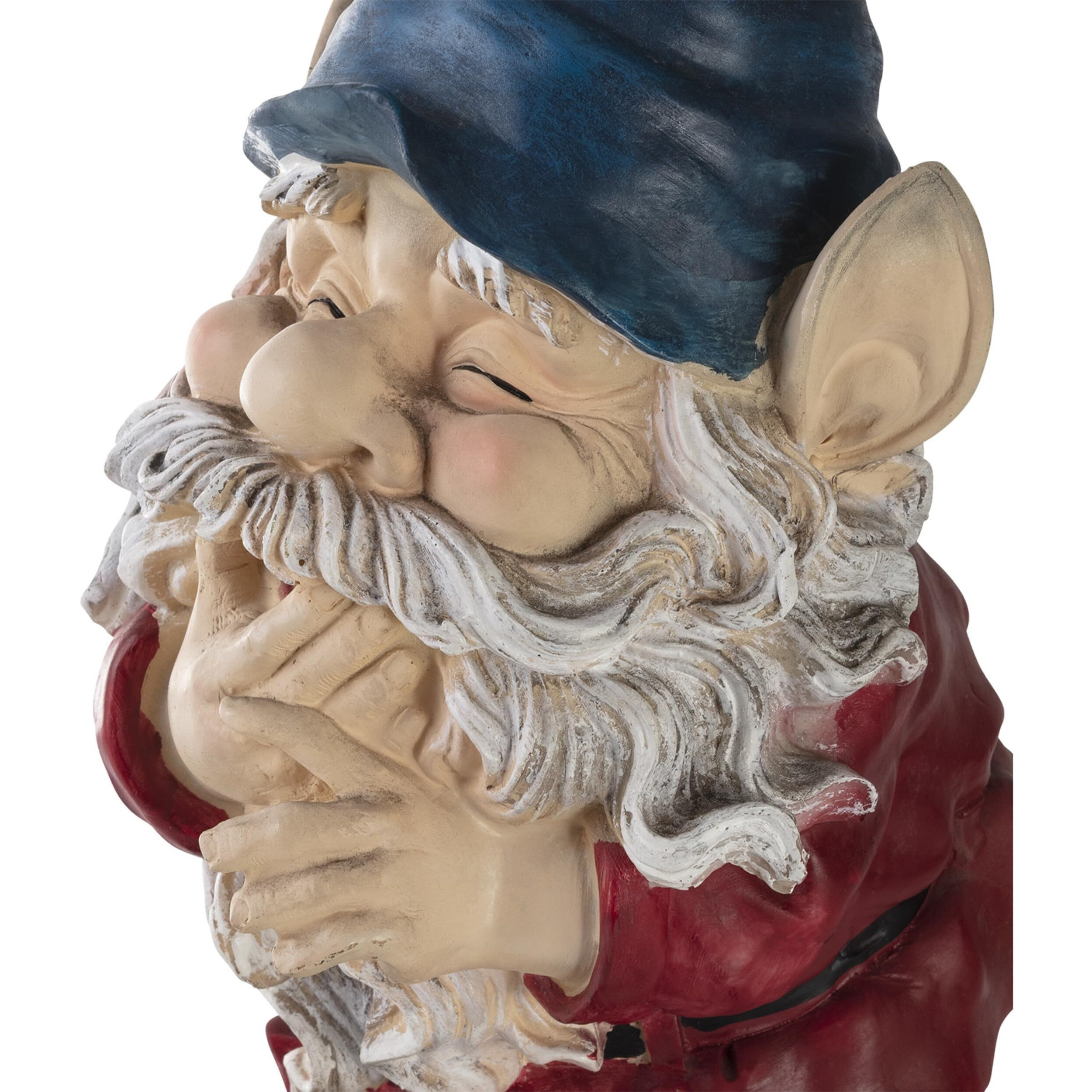 Alpine Corporation 15"" Tall Outdoor Garden Gnome Smiling Yard Statue Decoration, Multicolor