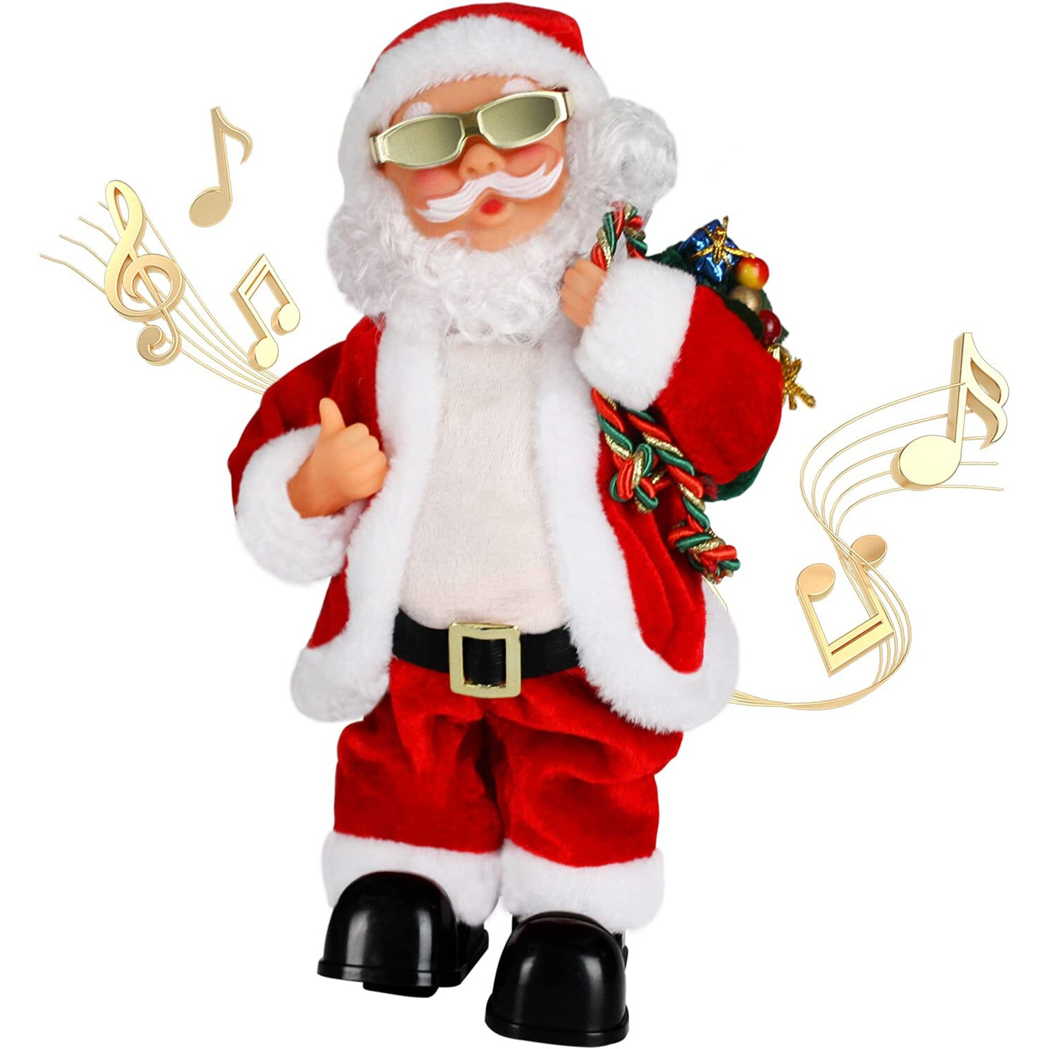Sdenow Electric Santa Claus, Gold Wire Glasses Shaking Belly Santa Claus Singing Dancing Christmas Santa Claus Toys Xmas Electric Dolls For Kids