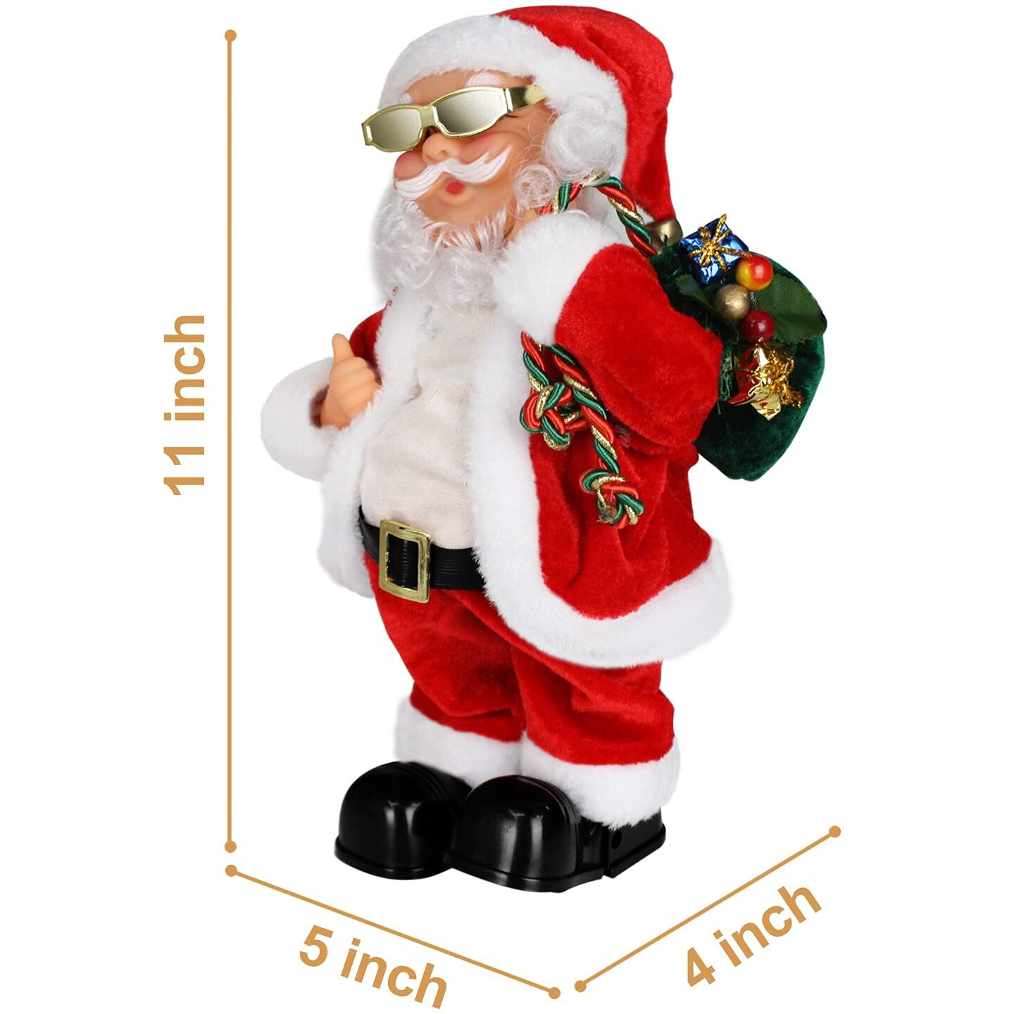 Sdenow Electric Santa Claus, Gold Wire Glasses Shaking Belly Santa Claus Singing Dancing Christmas Santa Claus Toys Xmas Electric Dolls For Kids