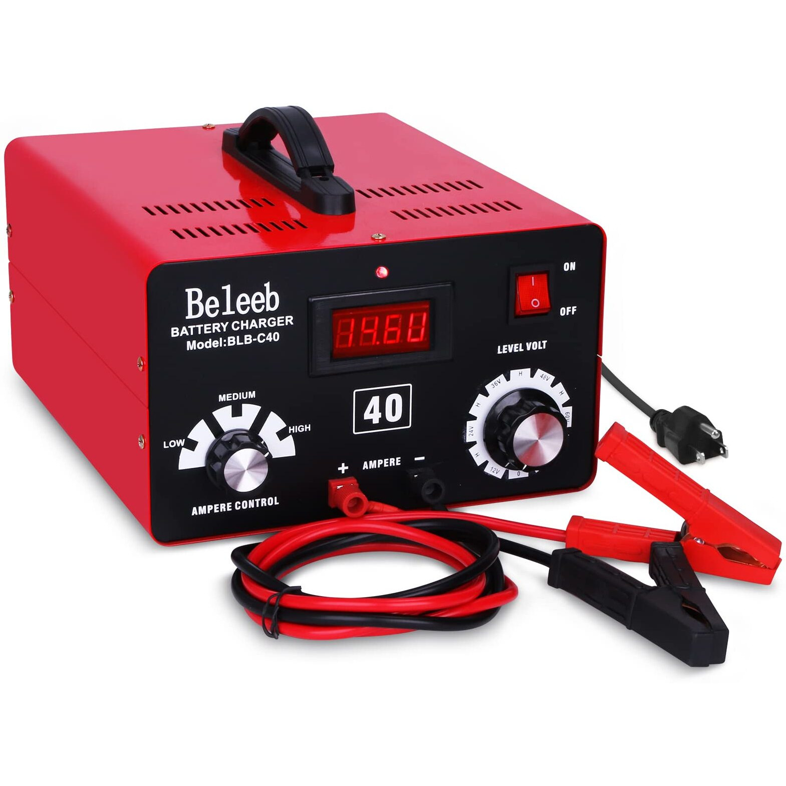 Beleeb C40 Adjustable Battery Charger 12V 24V 36V 48V 60V 72V, 16A Pulses Of High-Voltage Battery Desulfator Maintainer With Smart Chip For Lead-Acid Lifepo4 Lithium Batteries Blb-C40