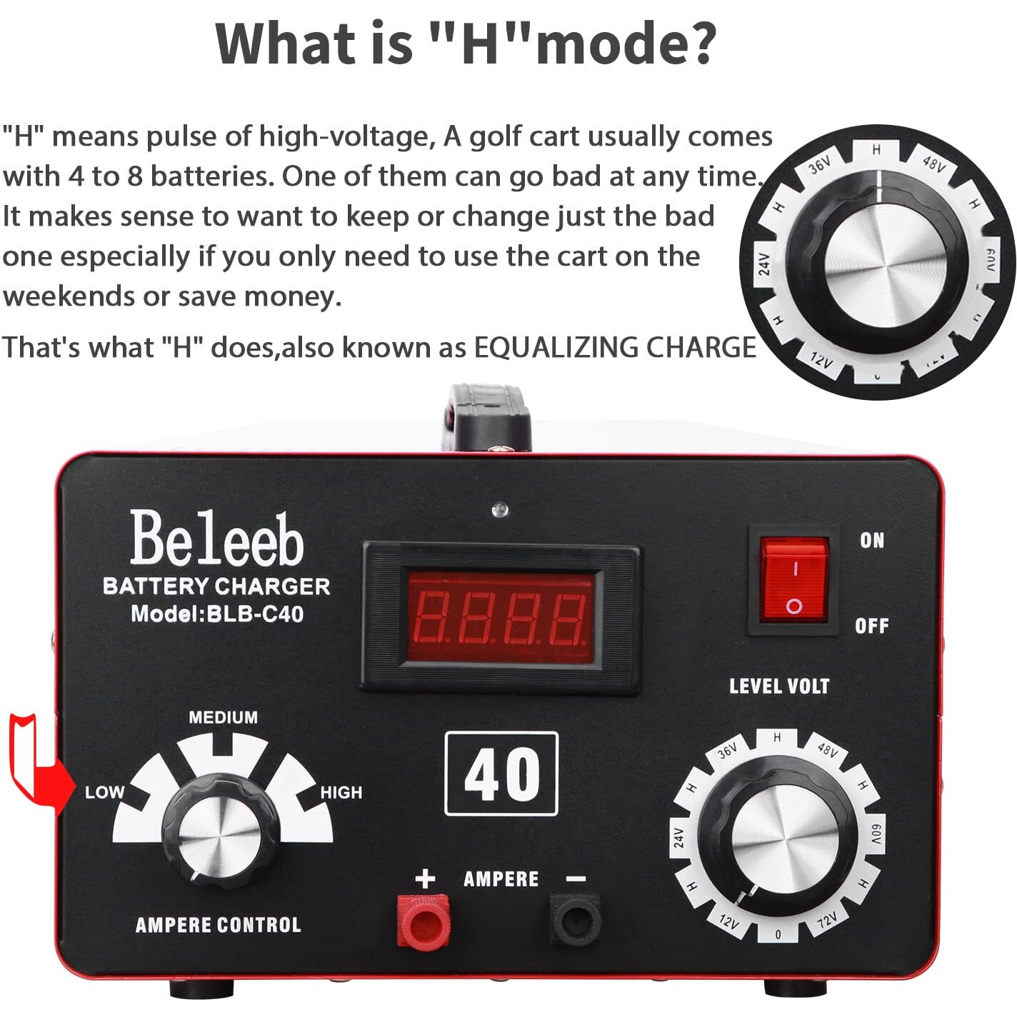 Beleeb C40 Adjustable Battery Charger 12V 24V 36V 48V 60V 72V, 16A Pulses Of High-Voltage Battery Desulfator Maintainer With Smart Chip For Lead-Acid Lifepo4 Lithium Batteries Blb-C40