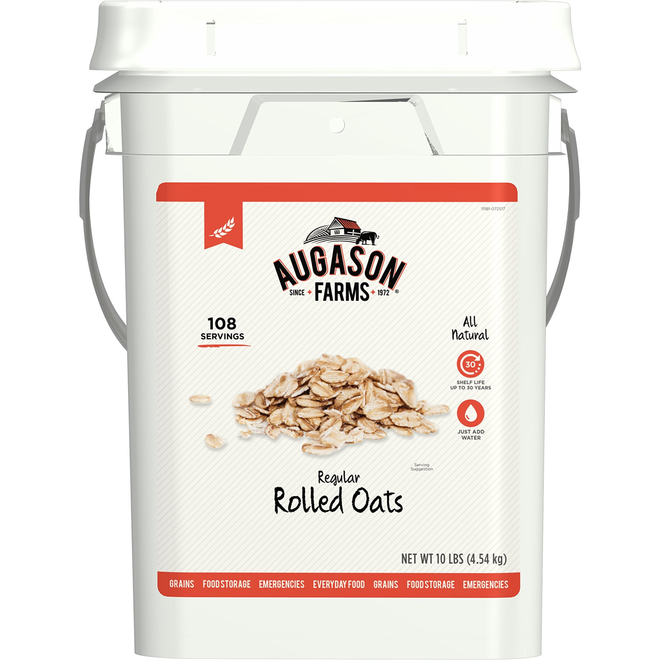 Augason Farms Regular Rolled Oats Emergency Food Storage 10 Pound Pail