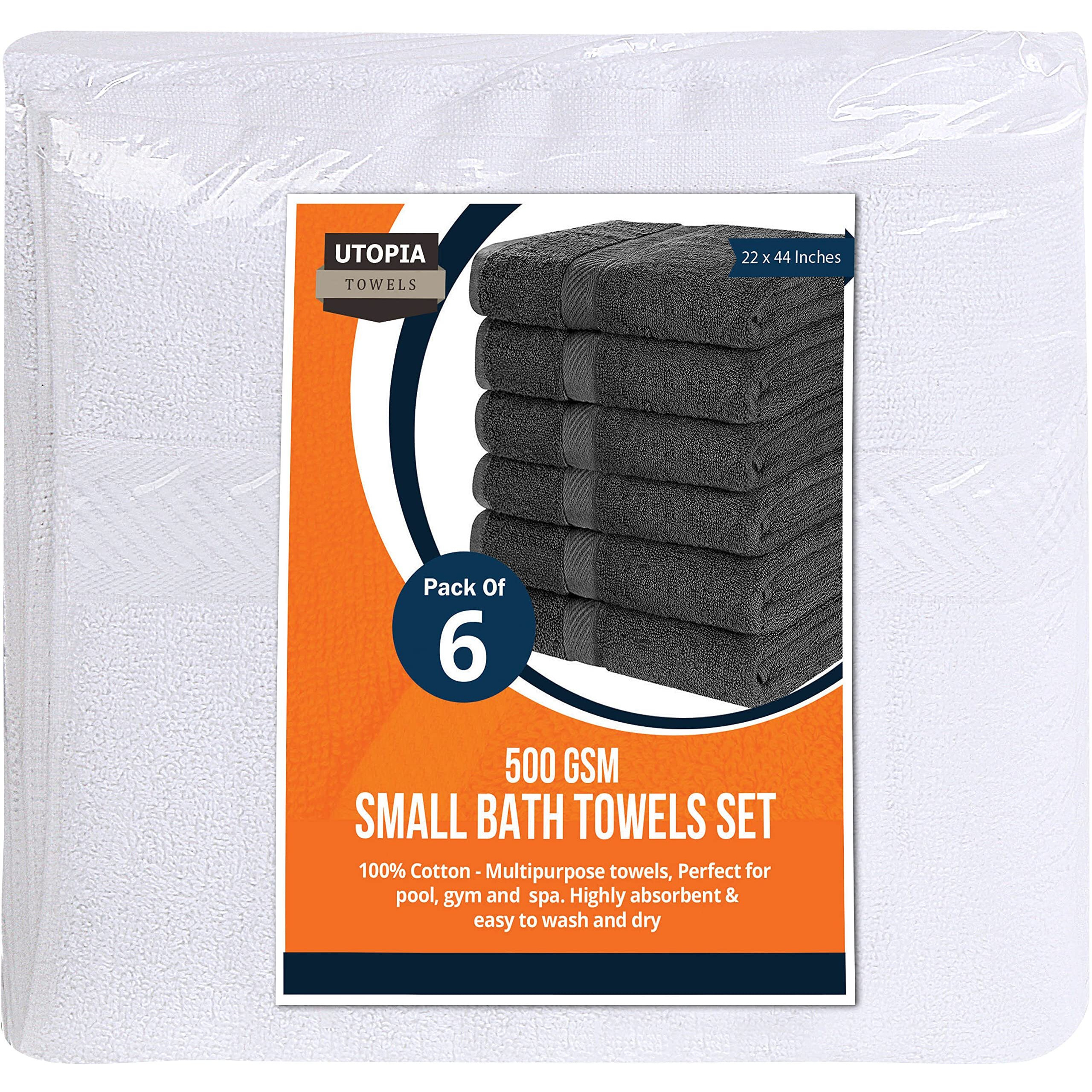 Utopia Towels 6 Pack Small Bath Towel Set, 100% Ring Spun Cotton (22 X 44 Inches) Lightweight And Highly Absorbent Quick Drying Towels, Premium Towels For Hotel, Spa And Bathroom (White)
