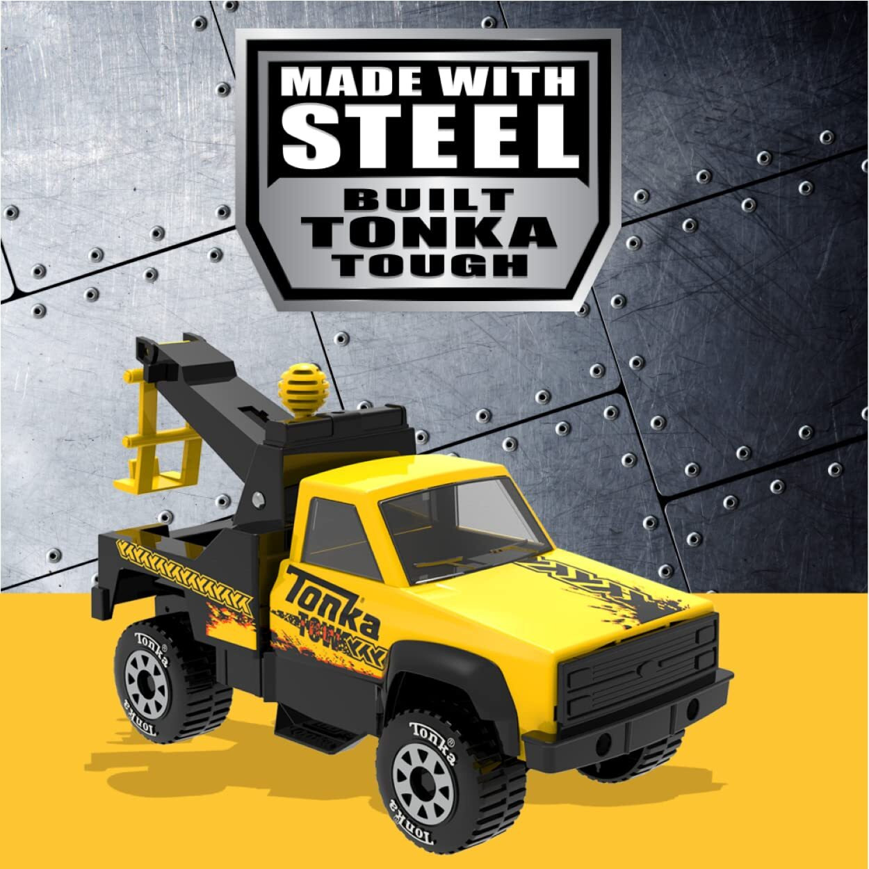 Tonka Steel Classics, Tow Truck - Made With Steel And Sturdy Plastic, Yellow Friction Powered, Boys And Girls, Toddlers Ages 3+, Big Construction Vehicle, Birthday Gift, Christmas, Holiday