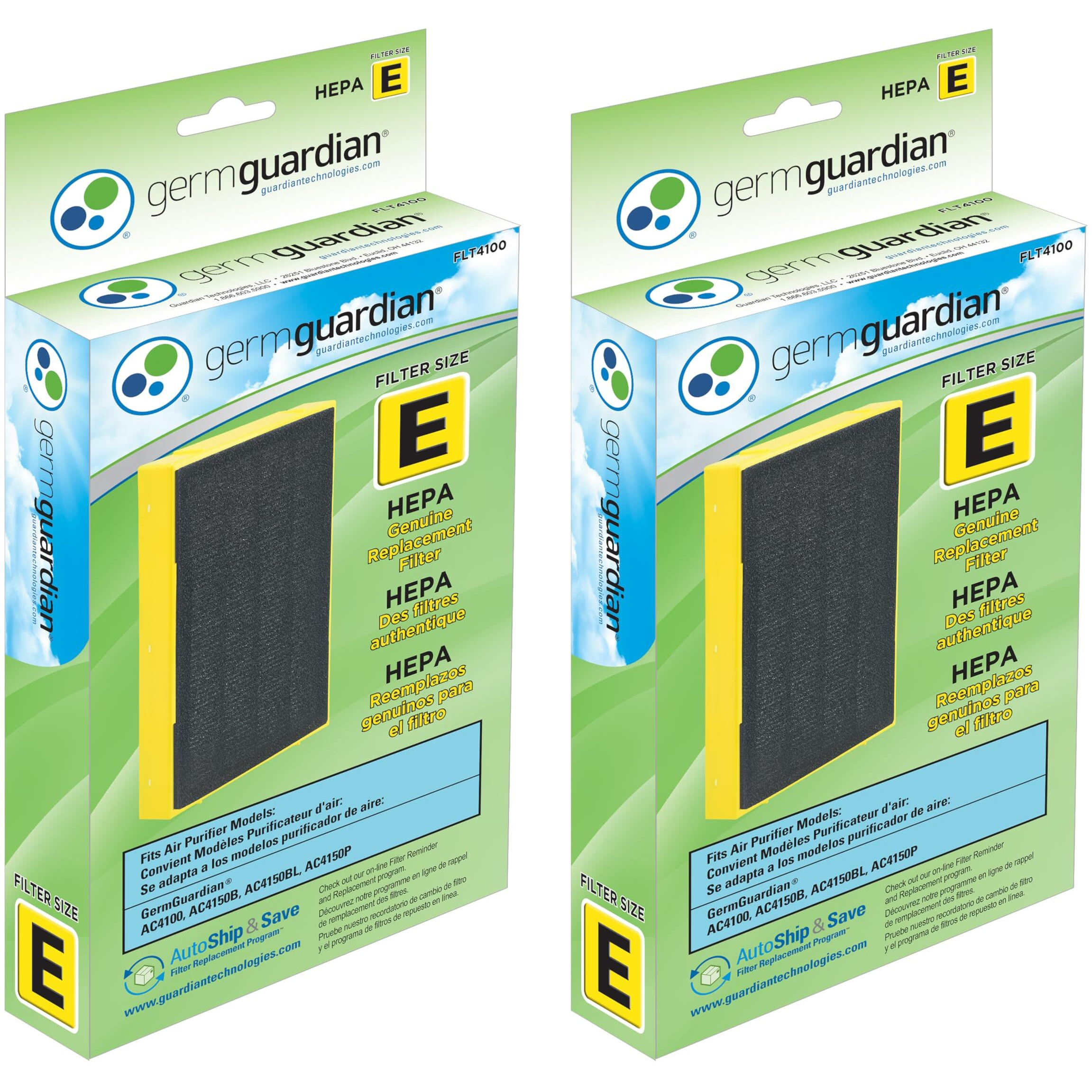 Germguardian Filter E Hepa Pure Genuine Air Purifier Replacement Filter, Removes 99.97% Of Pollutants, For Ac4100, Ac4100Ca Ac4150Bl, Ac4150Pca Air Purifiers, 2-Pack, Black, Flt41002Pk