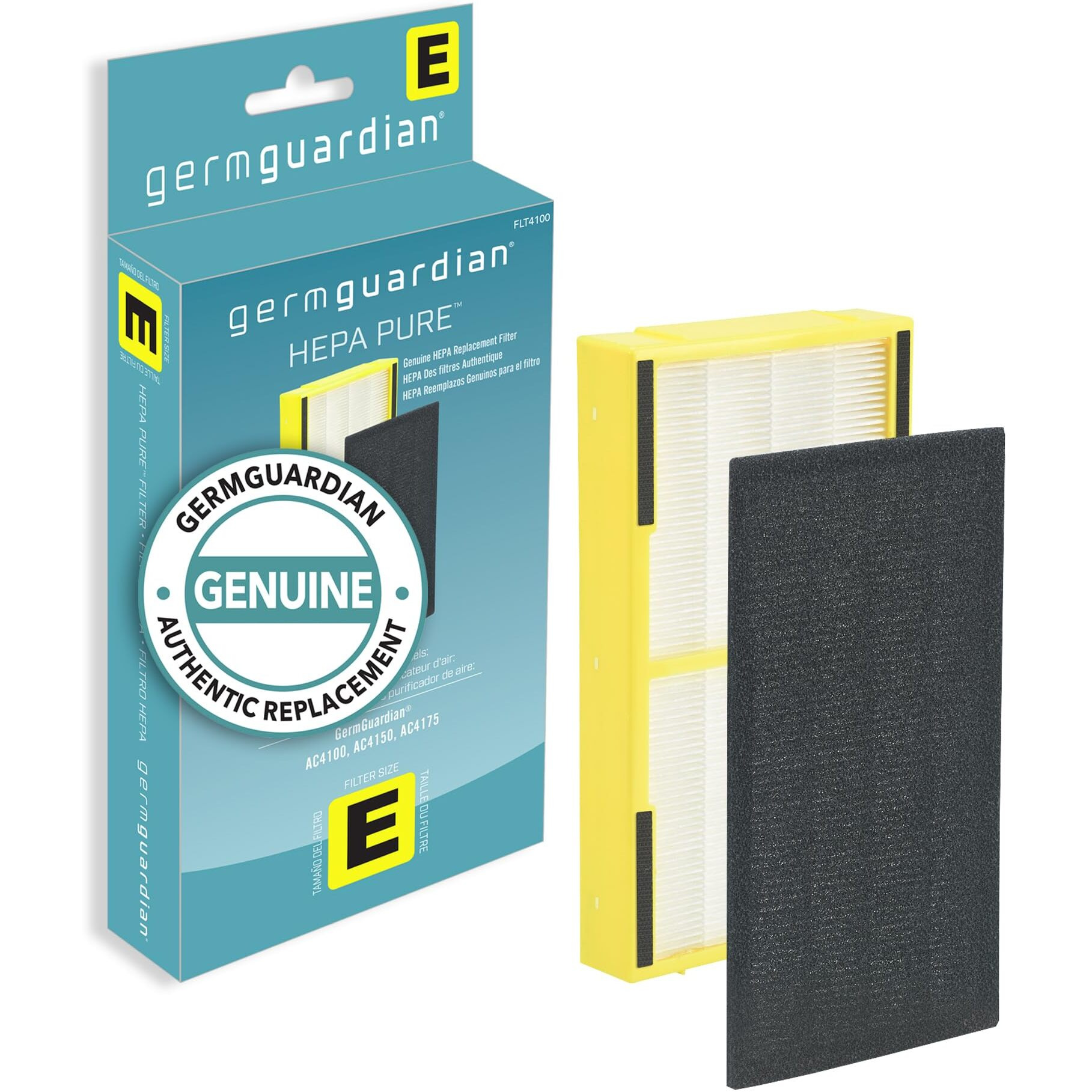 Germguardian Filter E Hepa Pure Genuine Air Purifier Replacement Filter, Removes 99.97% Of Pollutants, For Ac4100, Ac4100Ca Ac4150Bl, Ac4150Pca Air Purifiers, 2-Pack, Black, Flt41002Pk