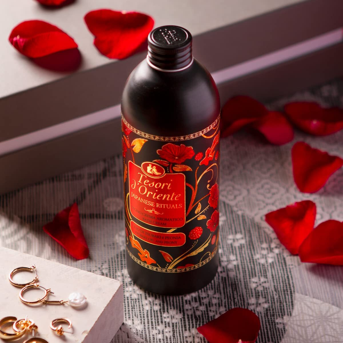 Tesori D'Oriente "&quotJapanese Rituals"" Bath Cream With Tsubaki Oil And Peony 16.9 Fluid Ounce (500Ml) Bottle [ Italian Import ]