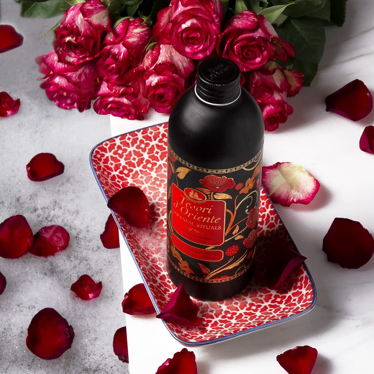 Tesori D'Oriente "&quotJapanese Rituals"" Bath Cream With Tsubaki Oil And Peony 16.9 Fluid Ounce (500Ml) Bottle [ Italian Import ]