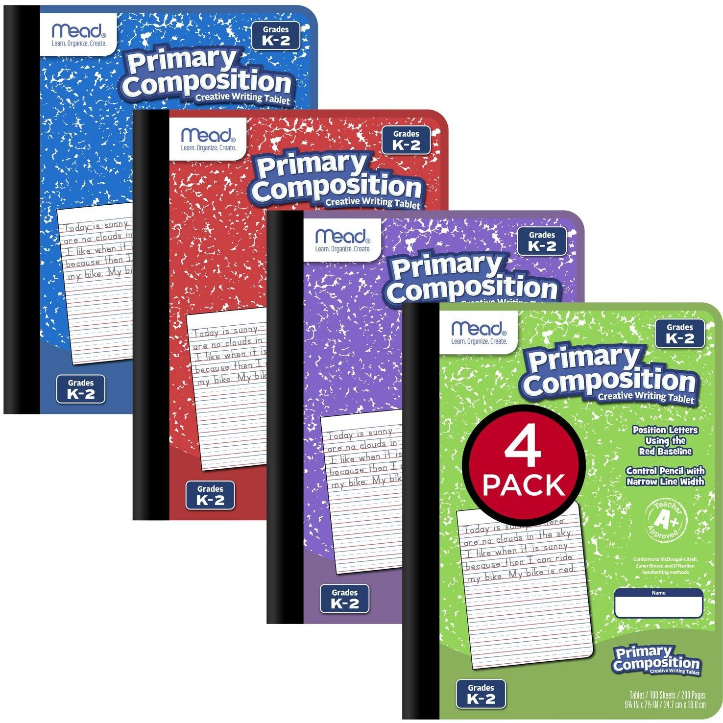 Mead Primary Composition Book, Ruled, Grades K-2, 100 Sheets, 7-1/2"" X 9-3/4"", 4 Pack (610053-Ecm)