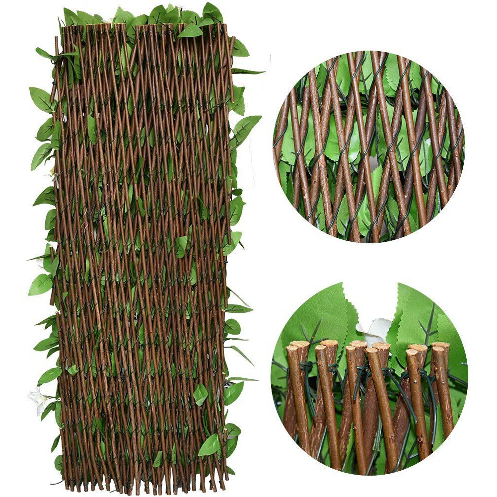 Joysfit Expandable Faux Ivy Fence,Artificial Privacy Screen Decor For Outdoor Wall, Balcony And Patio, Single Sided Leaves (1,White Flower)