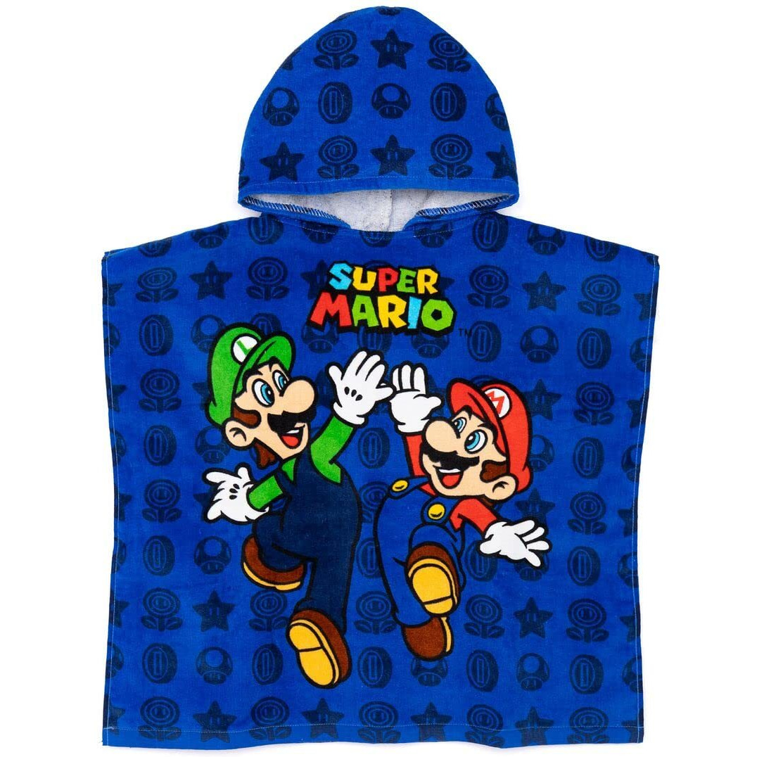 Super Mario Kids Towel Poncho | Boys Game Characters Mario Brothers Bath Towel | Luigi & Mario Star Blue Changing Robe