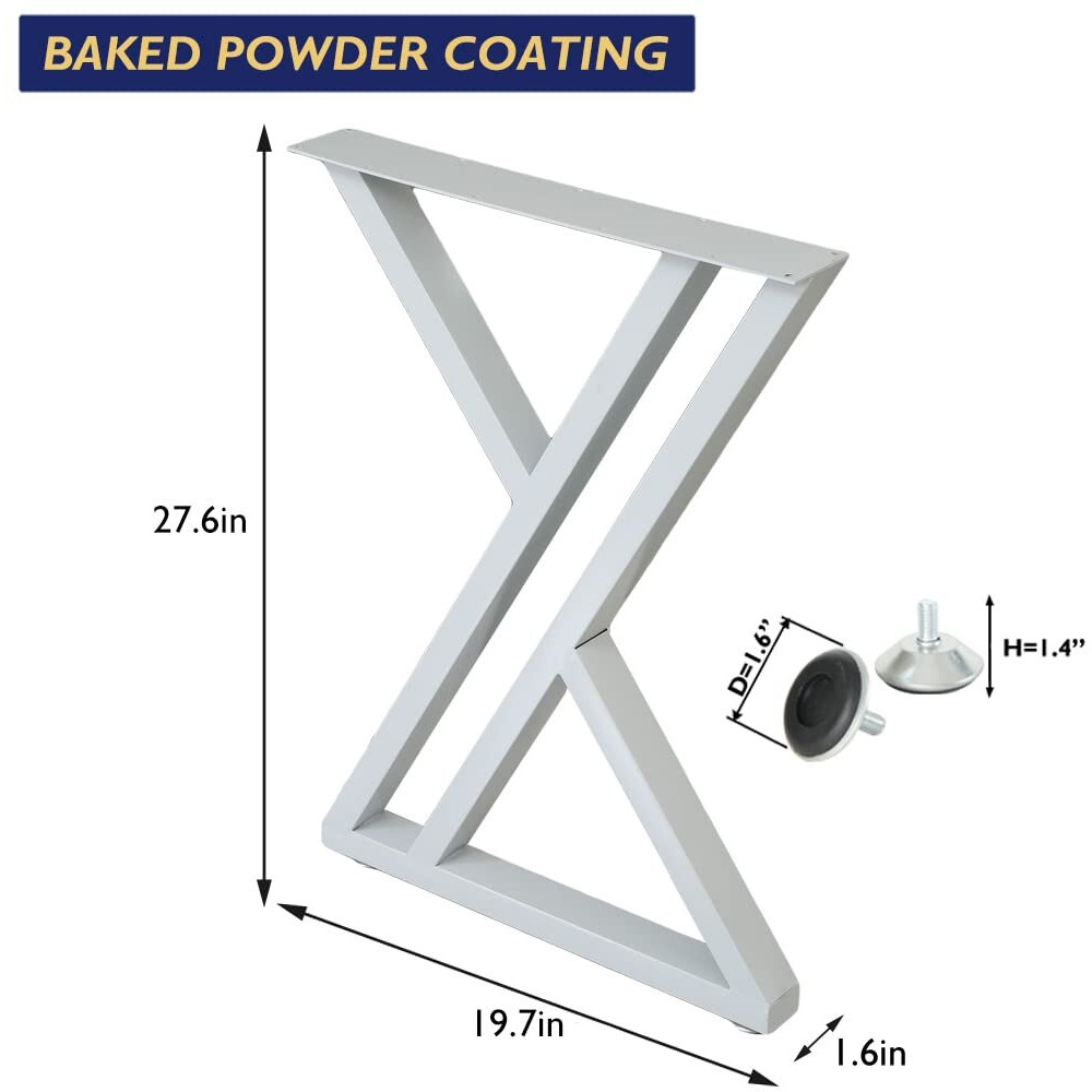 Heoniture White 28"" H Metal Industrial Dining Modern Table Legs Desk Legs Base Cast Iron Welding Wrought Iron Bench Legs Night Stand Office 28 Inch Triangle Shape Diy (1 Set Of 2 Pcs) 28"" H X19.7
