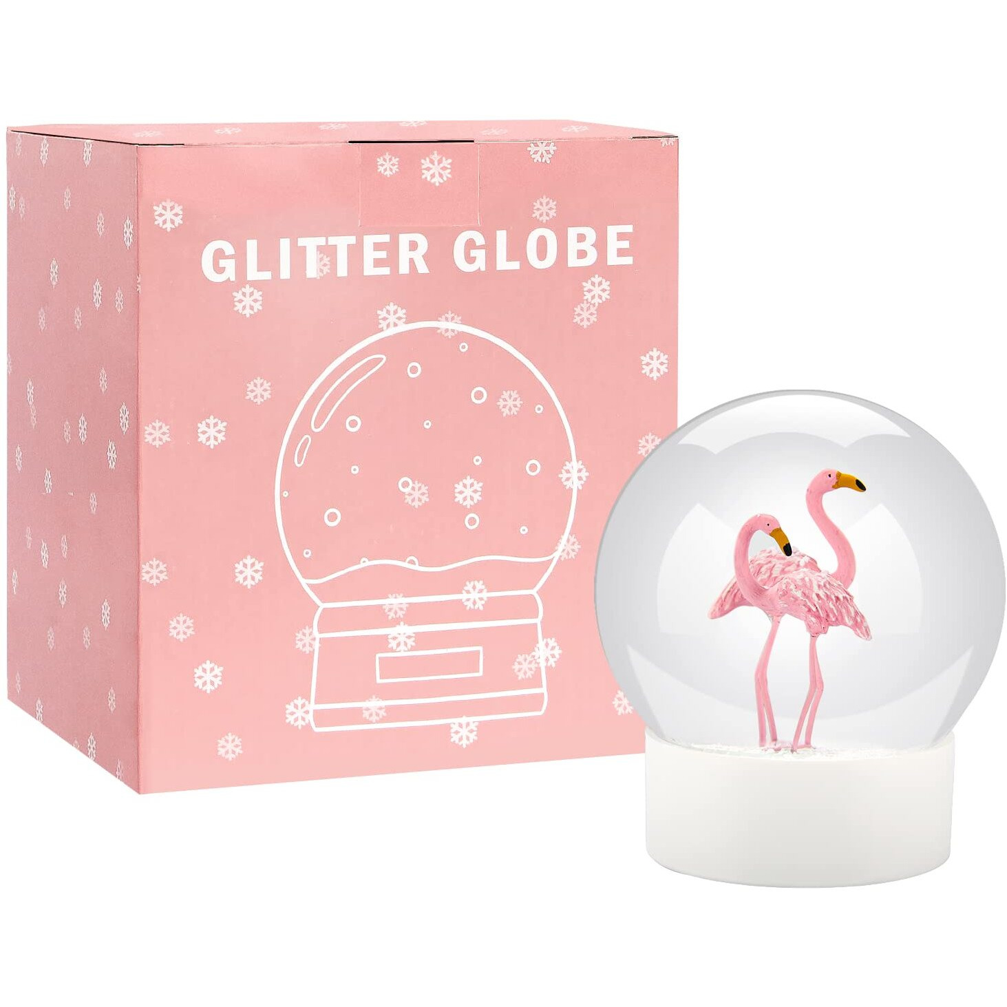 Mingfuxin Flamingo Snowglobe Crystal Ball With White Base, White Flakes Glass Snow Globe Flamingo Snow Globe For Girls Kids Women Adults Gifts, 100Mm Valentines Snowglobe