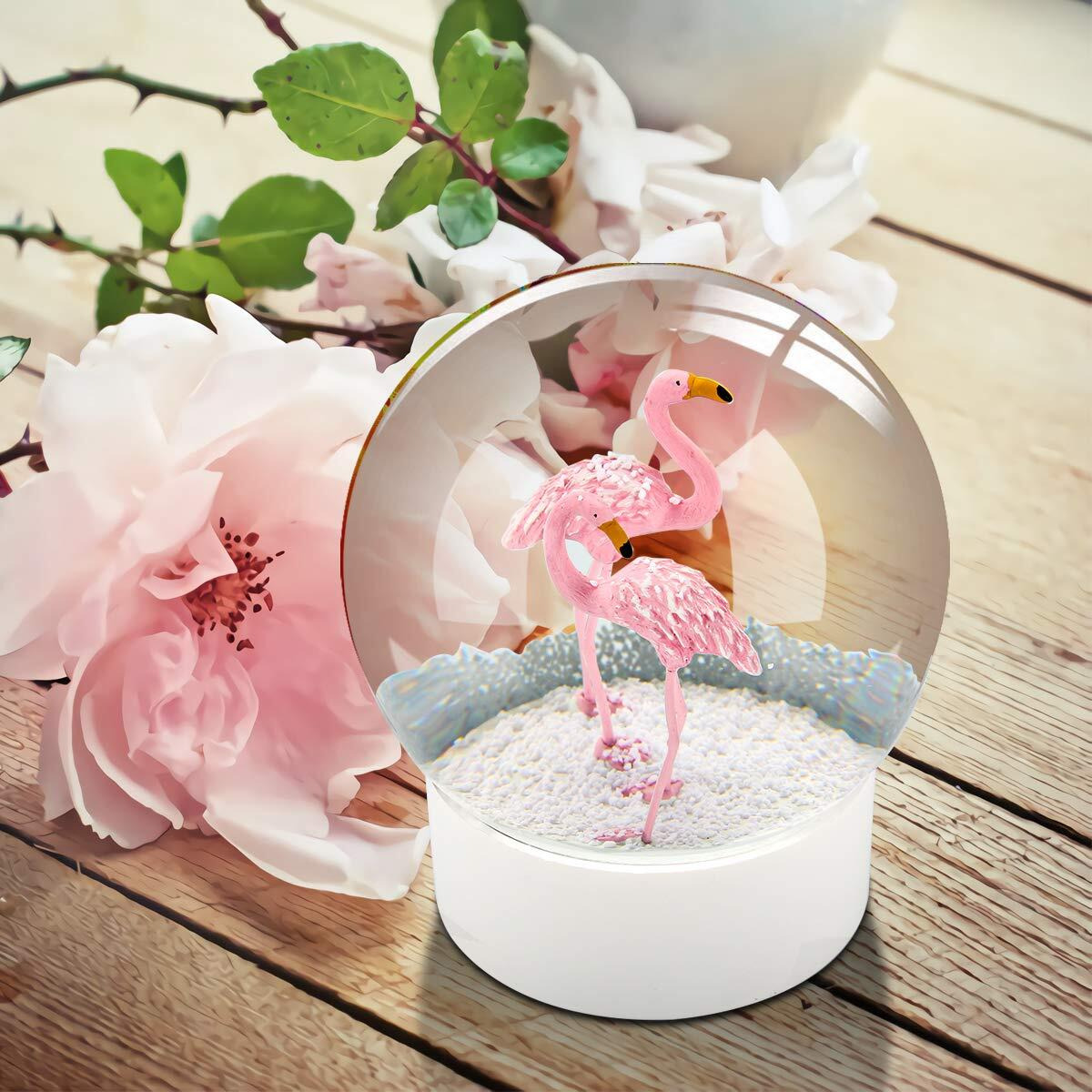 Mingfuxin Flamingo Snowglobe Crystal Ball With White Base, White Flakes Glass Snow Globe Flamingo Snow Globe For Girls Kids Women Adults Gifts, 100Mm Valentines Snowglobe