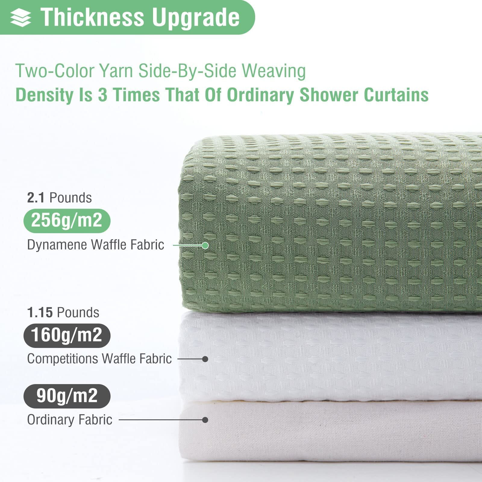 Dynamene Extra Wide Shower Curtain-108 Inch Wide Waffle Weave Weighted Thick Cloth Bathroom Shower Curtain, Neutral Heavy Duty Hotel Bath Curtain Set With 18 Plastic Hooks,108X72, Sage Green