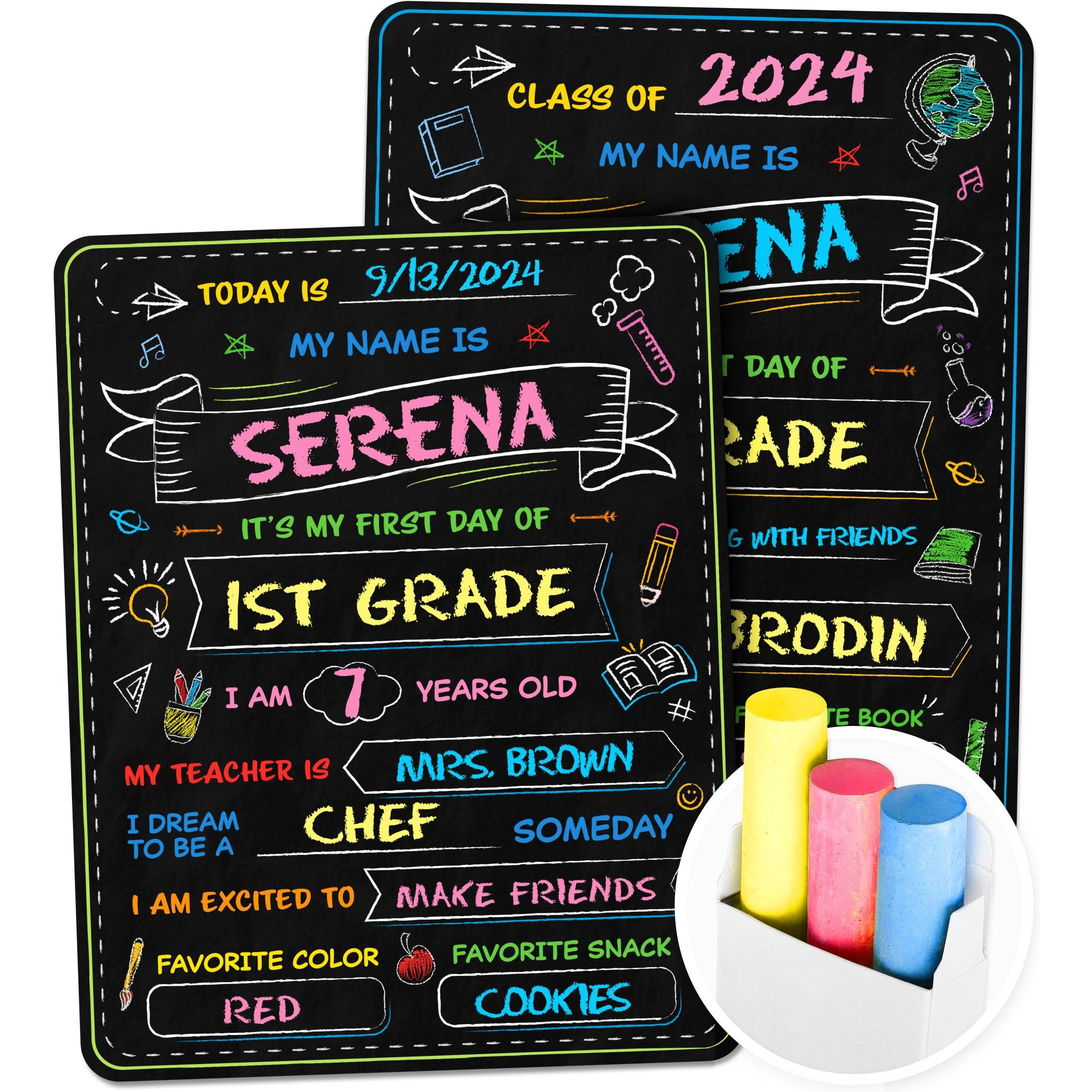 First Day Of School Sign - First Day Of School Board - 14    X 11    Double-Sided & Reusable - Back To School Supplies - Chalkboard For Kids - First Day Of Kindergarten Preschool 1St Grade School Supplies