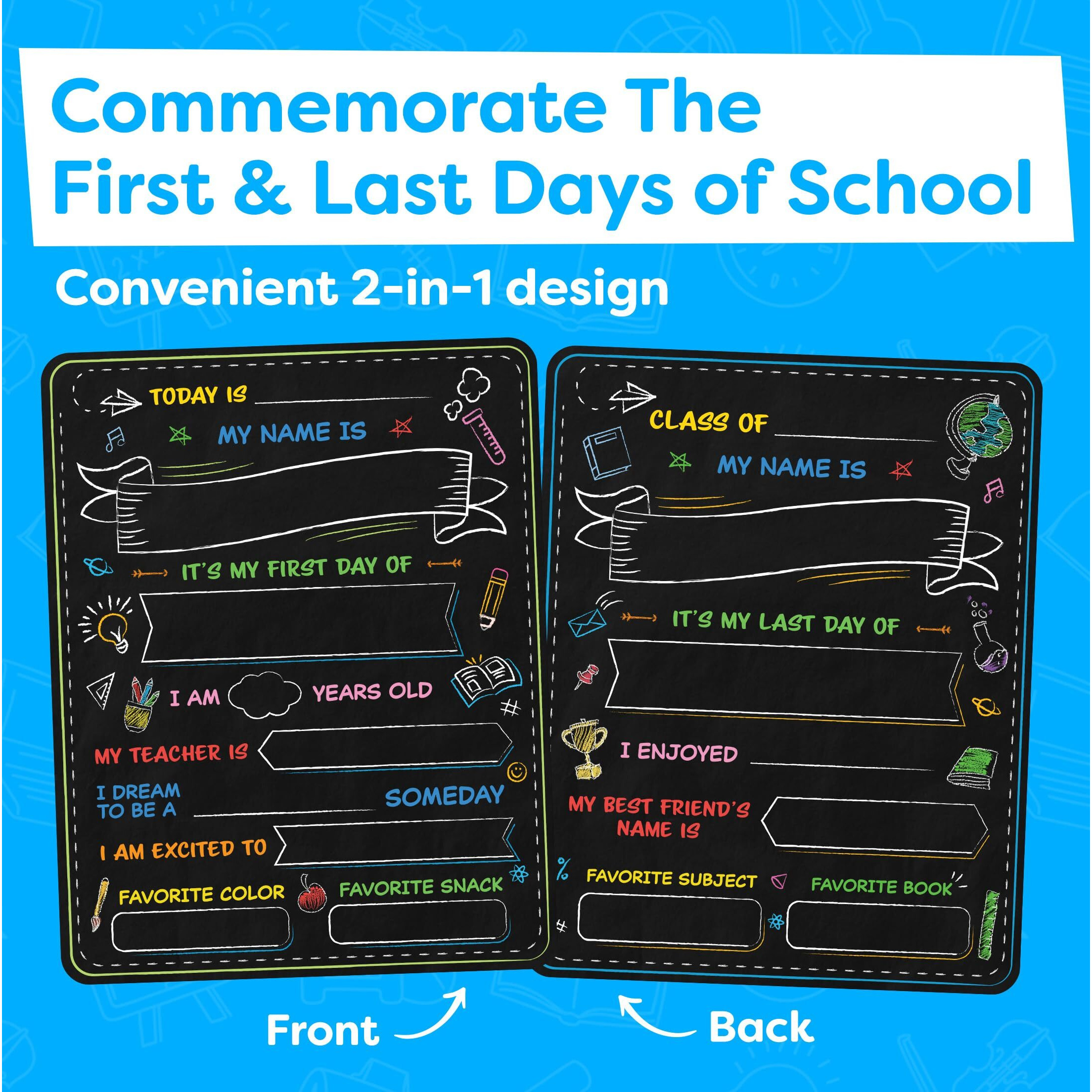 First Day Of School Sign - First Day Of School Board - 14    X 11    Double-Sided & Reusable - Back To School Supplies - Chalkboard For Kids - First Day Of Kindergarten Preschool 1St Grade School Supplies