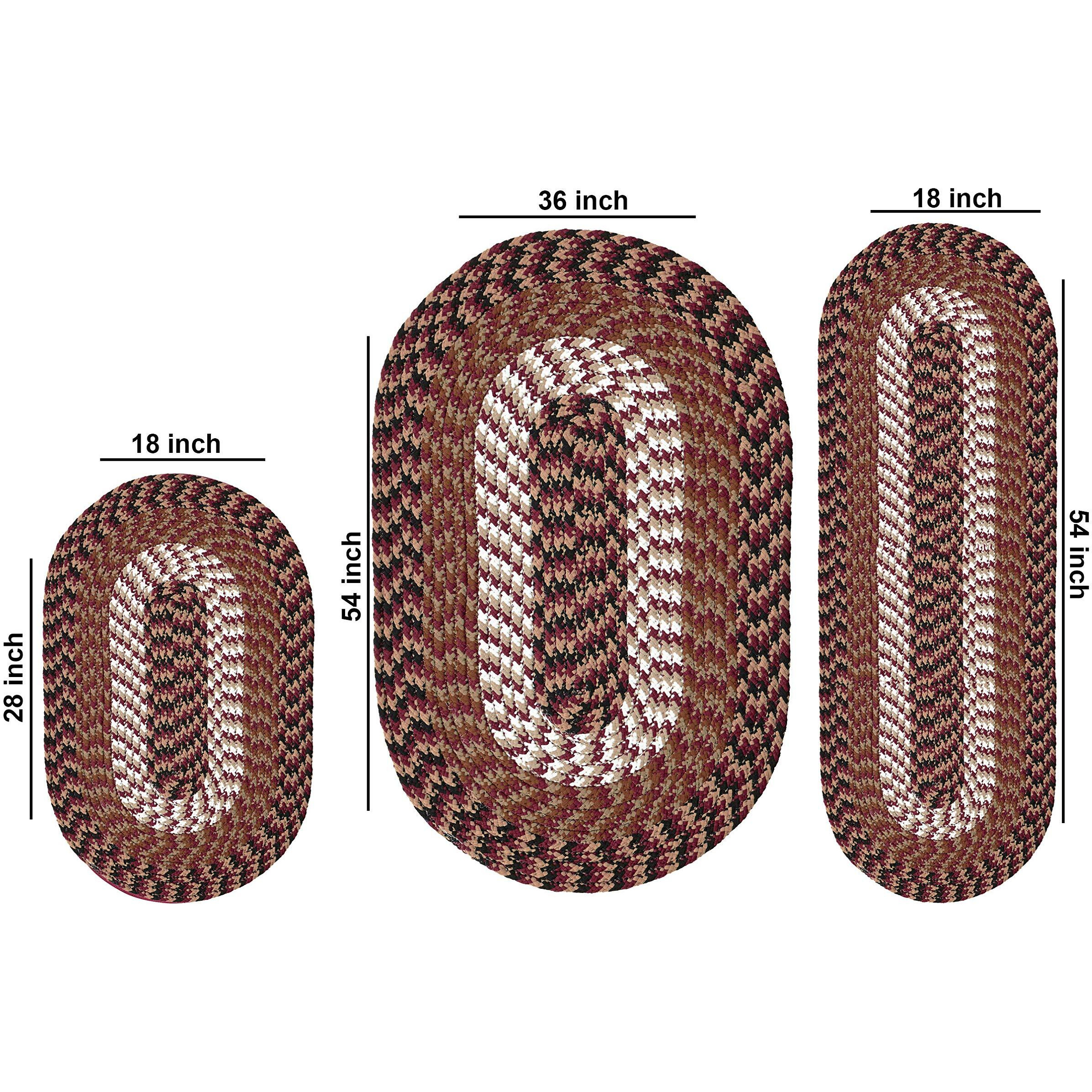 Better Trends Braided Rug, Alpine Braid Collection - Durable, Stain Resistant, Reversible Indoor Utility Rug, 100% Polypropylene Rug, Vibrant Color Rug, 96"" Octagonal Rug, Burgundy Stripe Rug