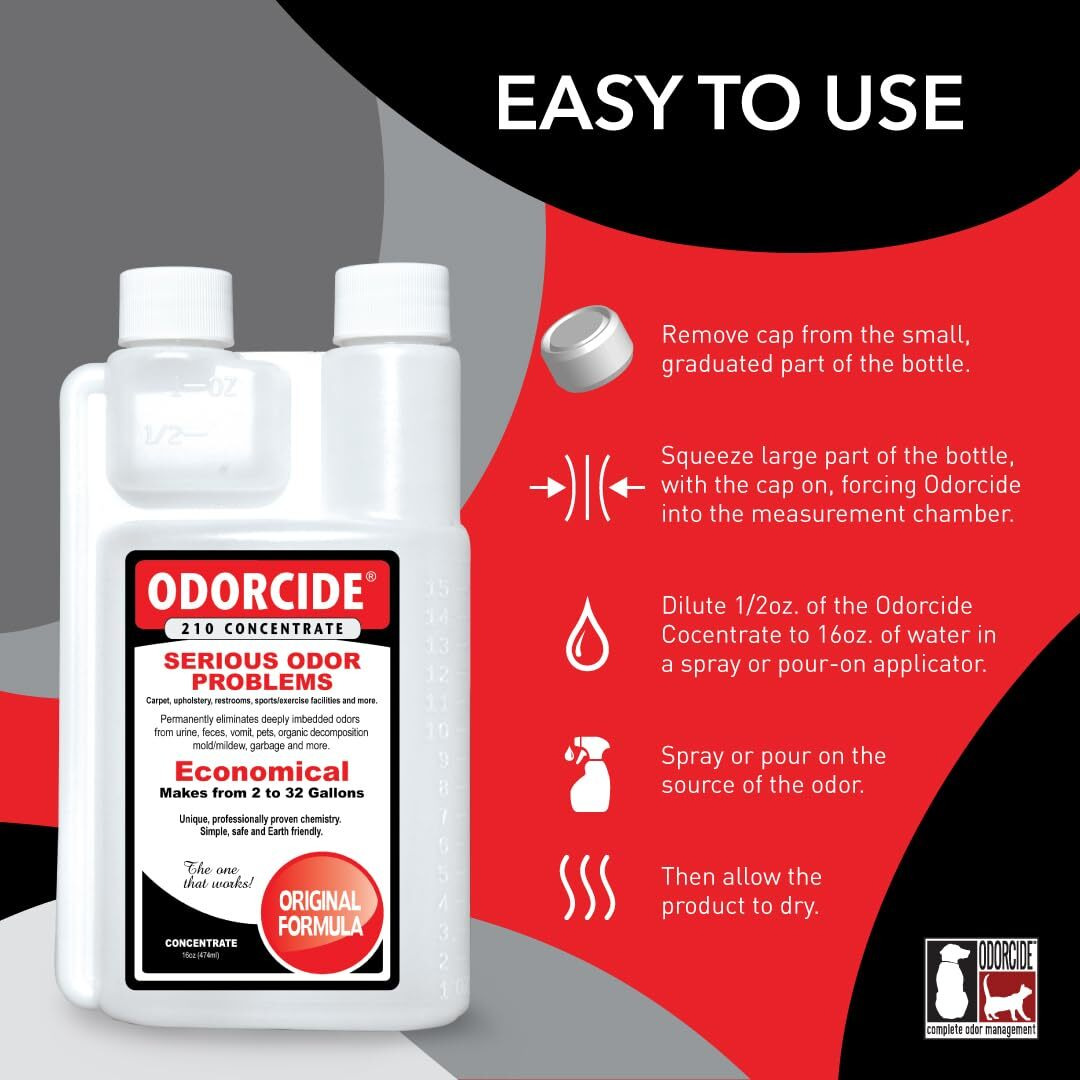 Odorcide Odor Eliminator Concentrate Odor Eliminator For Strong Odor On Carpets, Hardwood & More - Smoke, Sweat & Pet Odor Eliminator For Home W/Non-Enzymatic Formula, 16 Oz