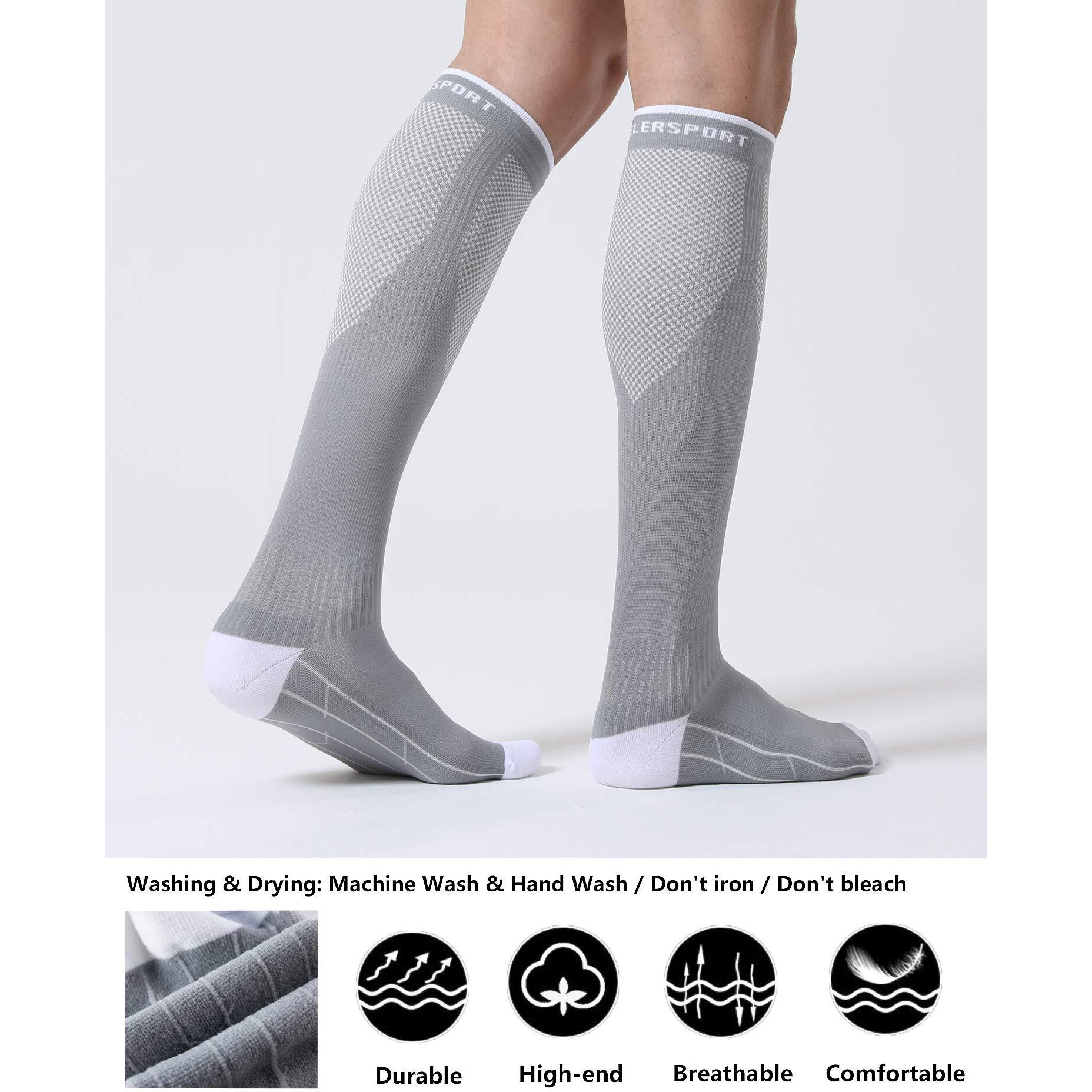 Celersport 3 Pairs Compression Socks For Men And Women 20-30 Mmhg Running Support Socks, Black + White + Grey, Xx-Large