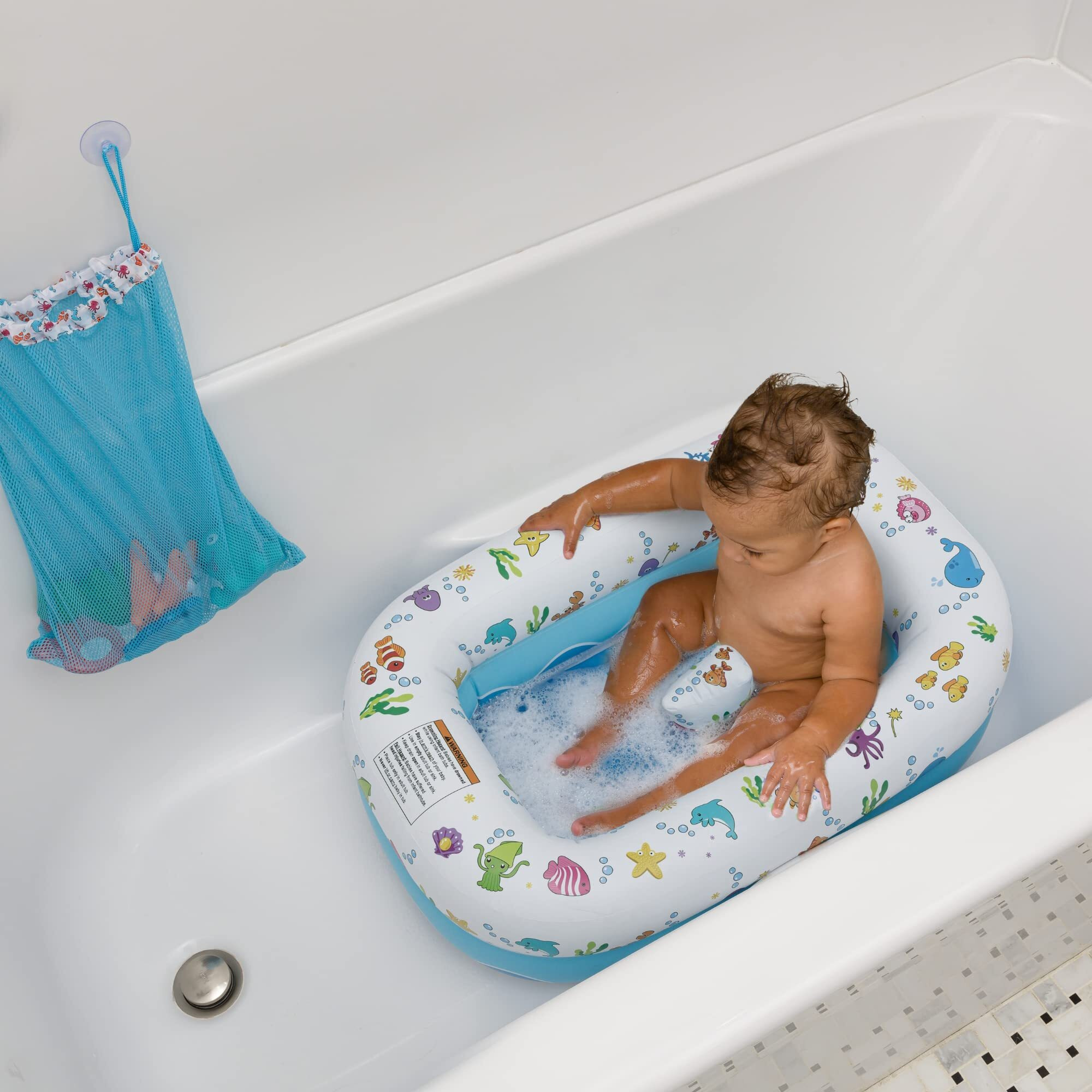 Mommy's Helper | Inflatable Under The Sea Baby Bathtub, Collapsible Safe Baby Bath Tub With Anti-Sliding Saddle Horn Seat, Must Have Travel Toddler Bath, Portable Bathtub Recommended Months 6 To 24