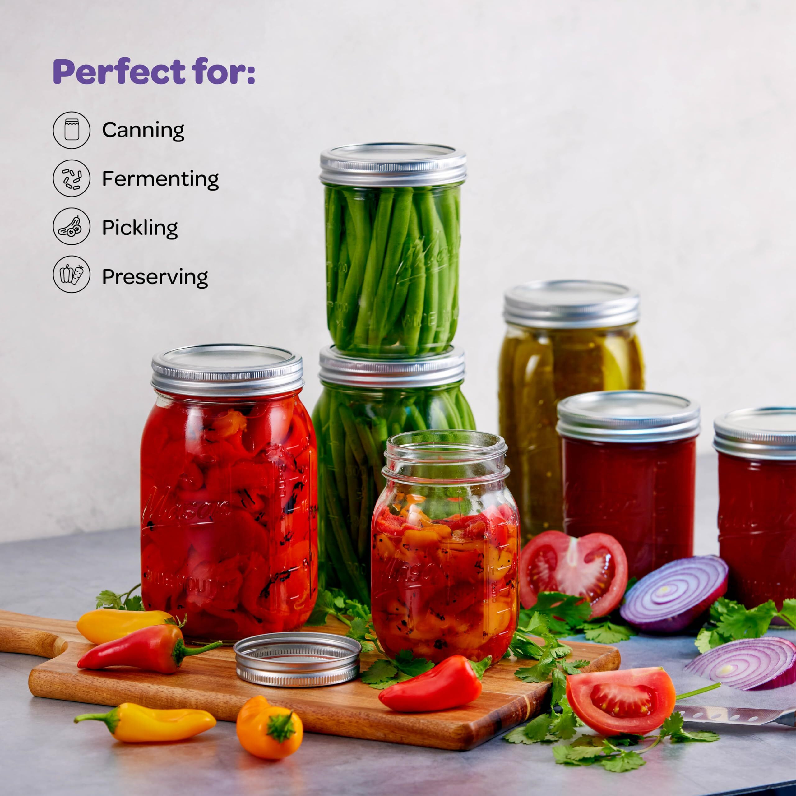 Sewanta Wide Mouth Mason Jars 16 Oz [5 Pack] With Mason Jar Lids And Bands, Mason Jars 16 Oz - For Canning, Fermenting, Pickling - Jar D  Cor - Microwave/Freeze/Dishwasher Safe.
