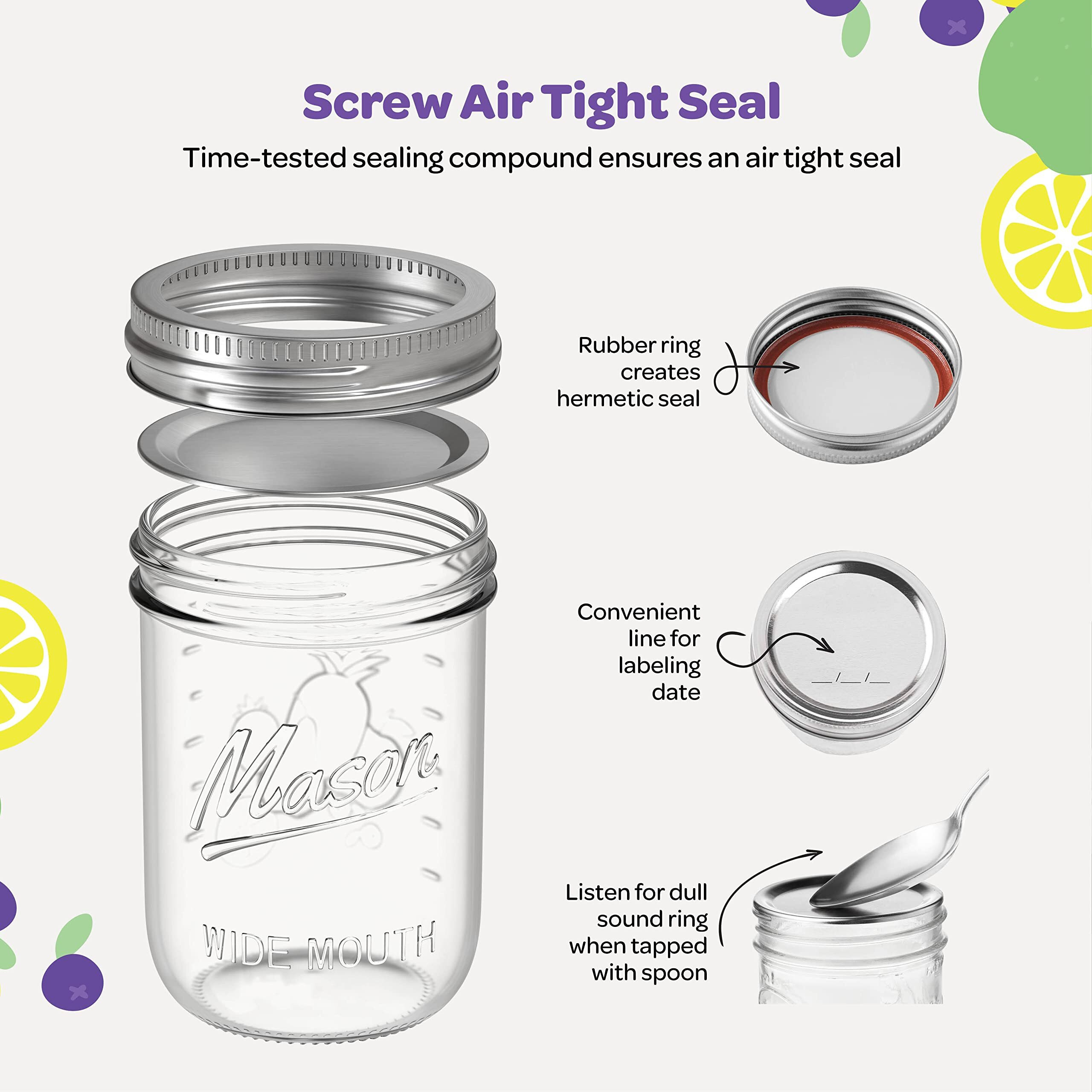 Sewanta Wide Mouth Mason Jars 16 Oz [5 Pack] With Mason Jar Lids And Bands, Mason Jars 16 Oz - For Canning, Fermenting, Pickling - Jar D  Cor - Microwave/Freeze/Dishwasher Safe.