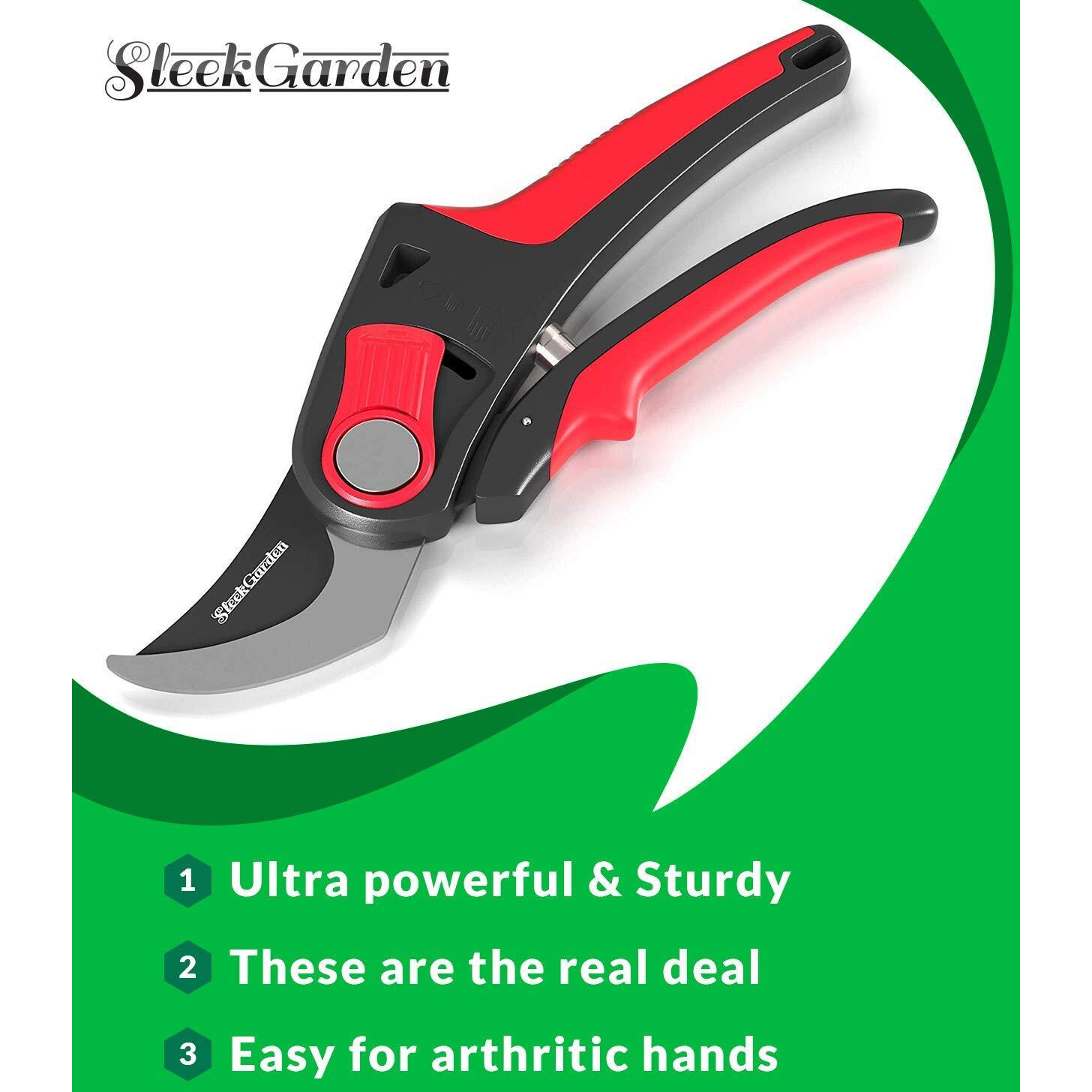 Sleek Garden Hand Pruner Professional Sharp Bypass Ez-Cut Garden Pruning Shears -Comfort Plus Handheld Gardening Tools Pruner,Rust Proof Blades Clippers/Scissors /- Shock Absorber + Cushion