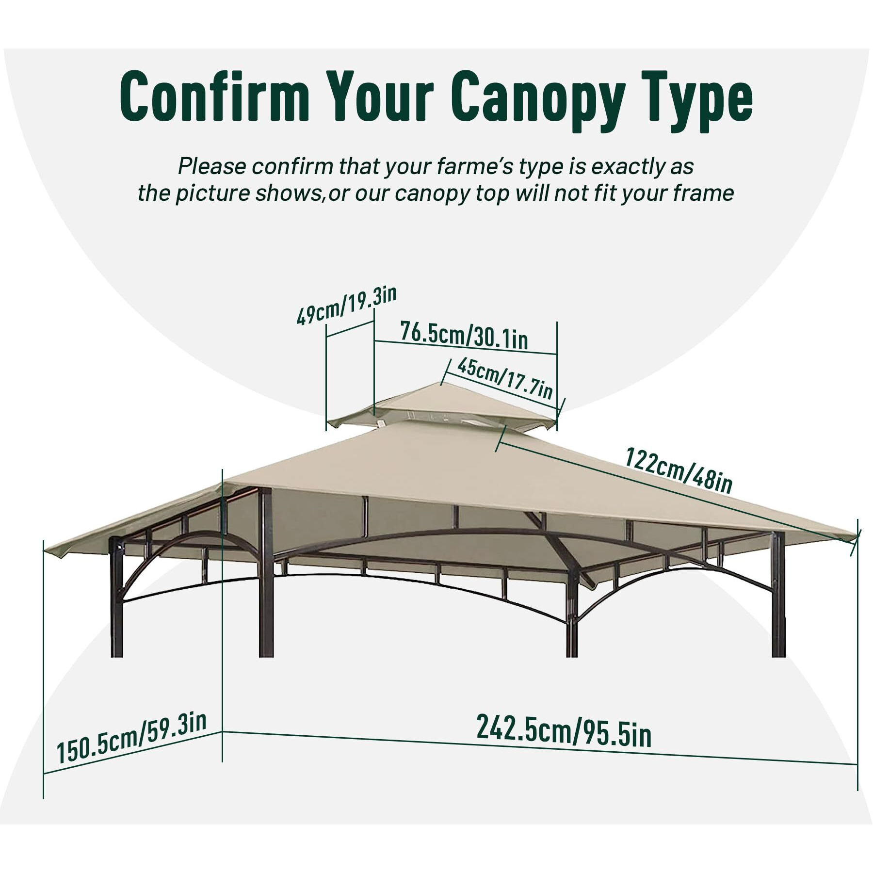 Olilawn Grill Gazebo Replacement Canopy Roof, 5' X 8' Outdoor Bbq Gazebo Canopy Top Cover, Double Tired Grill Shelter Cover With Durable Polyester Fabric, Fit For Model L-Gg001Pst-F, Beige