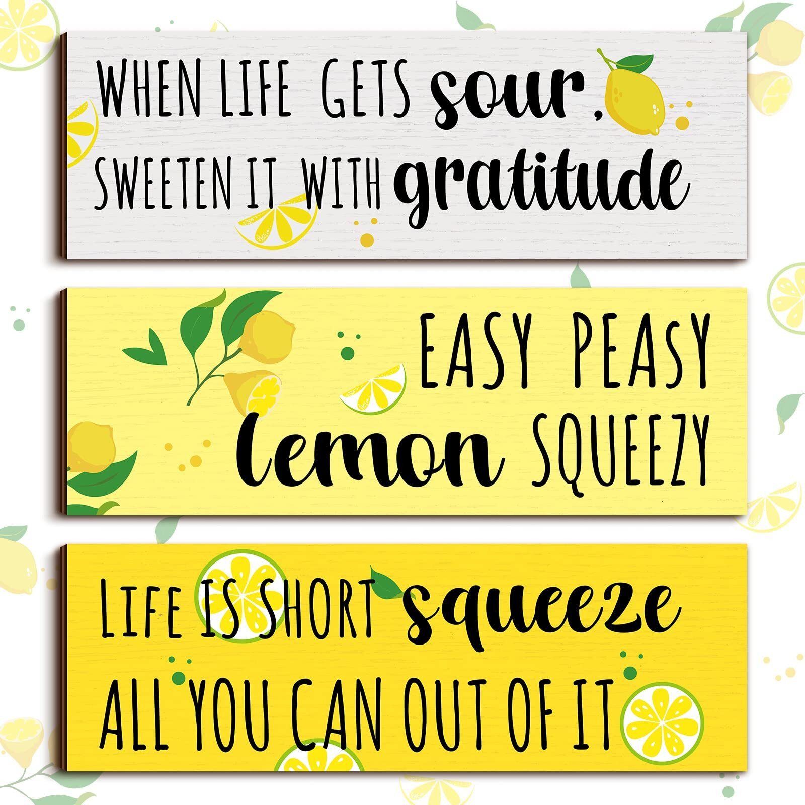 Yulejo 3 Pieces Lemon Wood Sign Lemon Kitchen Decor Inspirational Quote Wall Decor Summer Gift Farmhouse Porch Decoration Lemon Accessories For Home Bedroom Bathroom Kitchen Decor