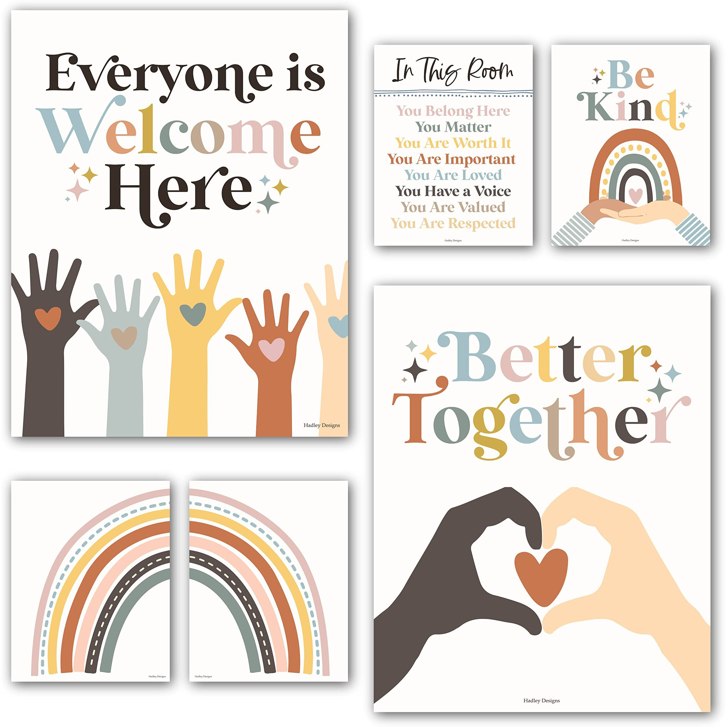 Hadley Designs 6 Rainbow Diversity Posters For Classroom, Multicultural Posters For Classroom, Classroom Posters For Teacher Wall Decor, Teacher Posters For Classroom Elementary